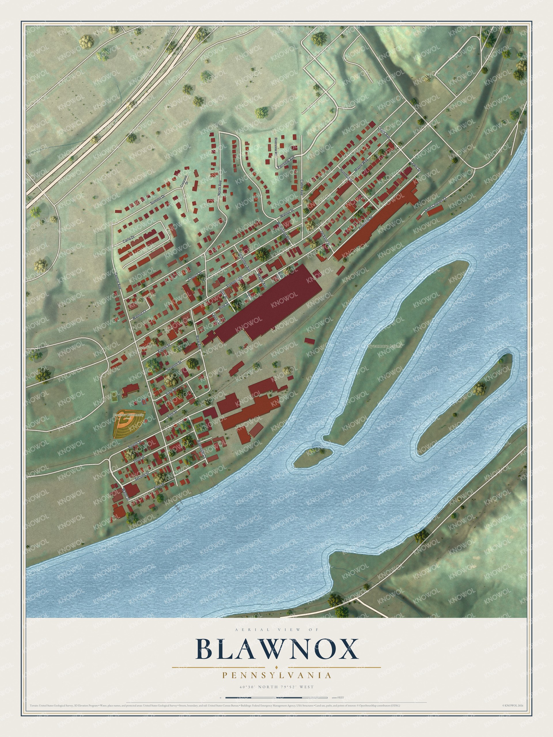 Watermarked full-map preview of Blawnox, Pennsylvania