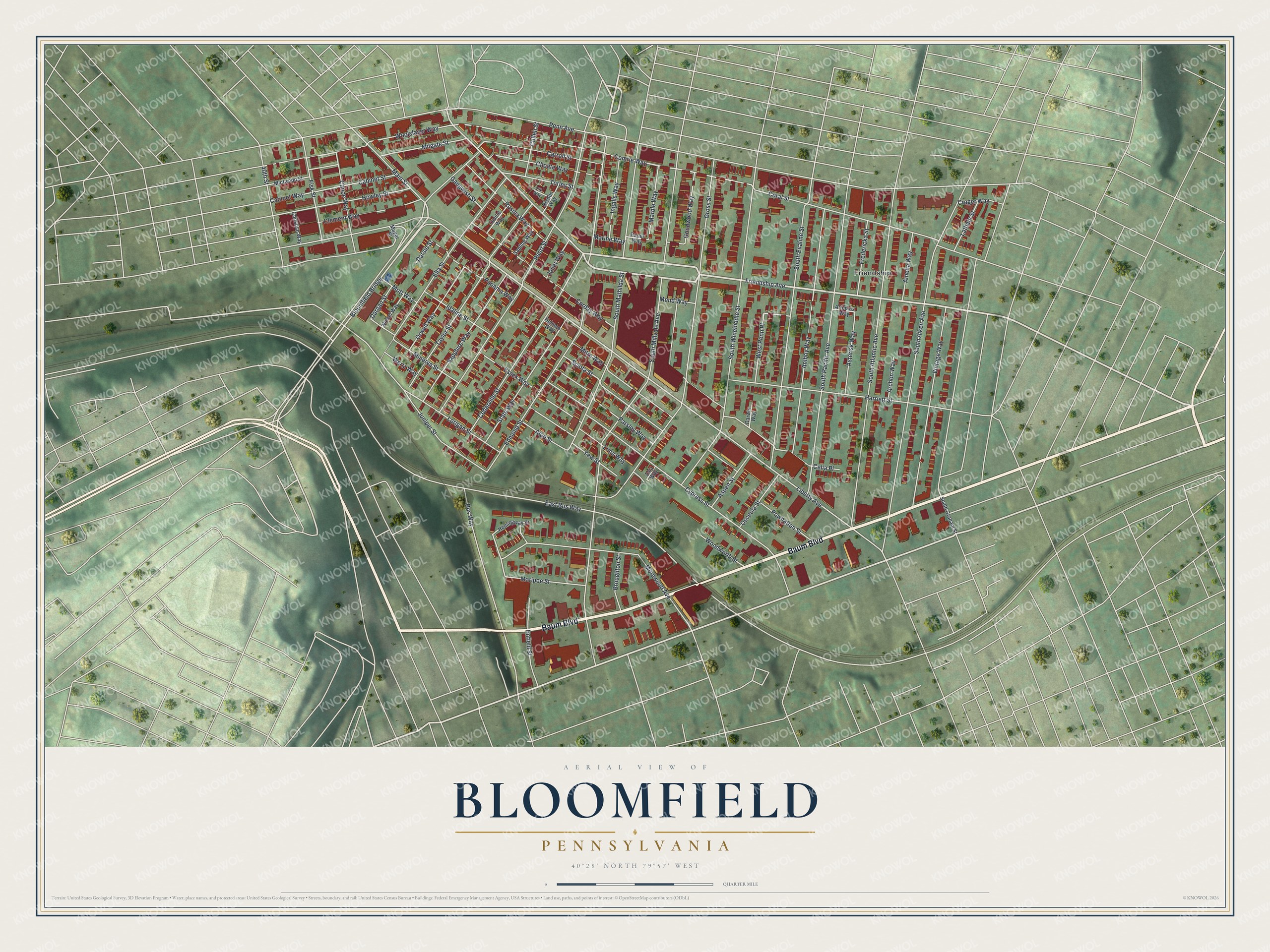 Watermarked full-map preview of Bloomfield, Pennsylvania