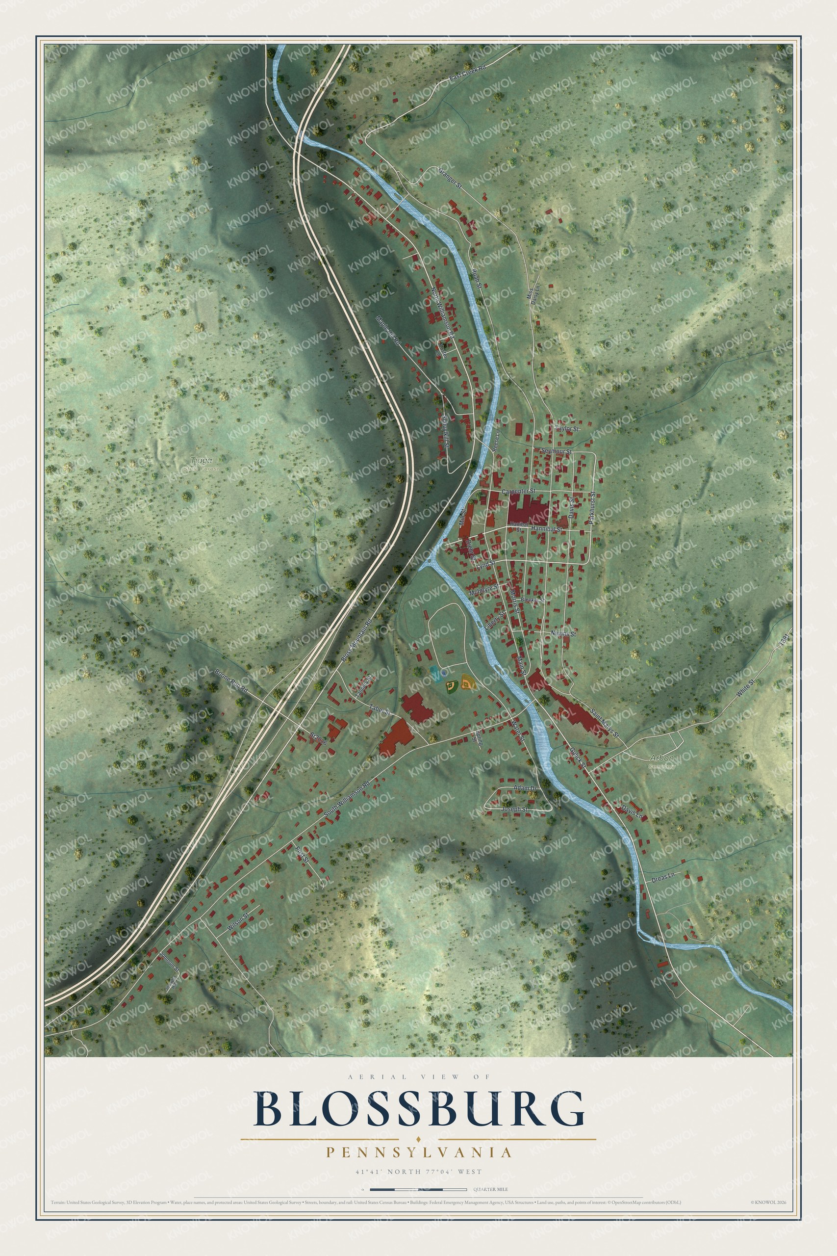 Watermarked full-map preview of Blossburg, Pennsylvania