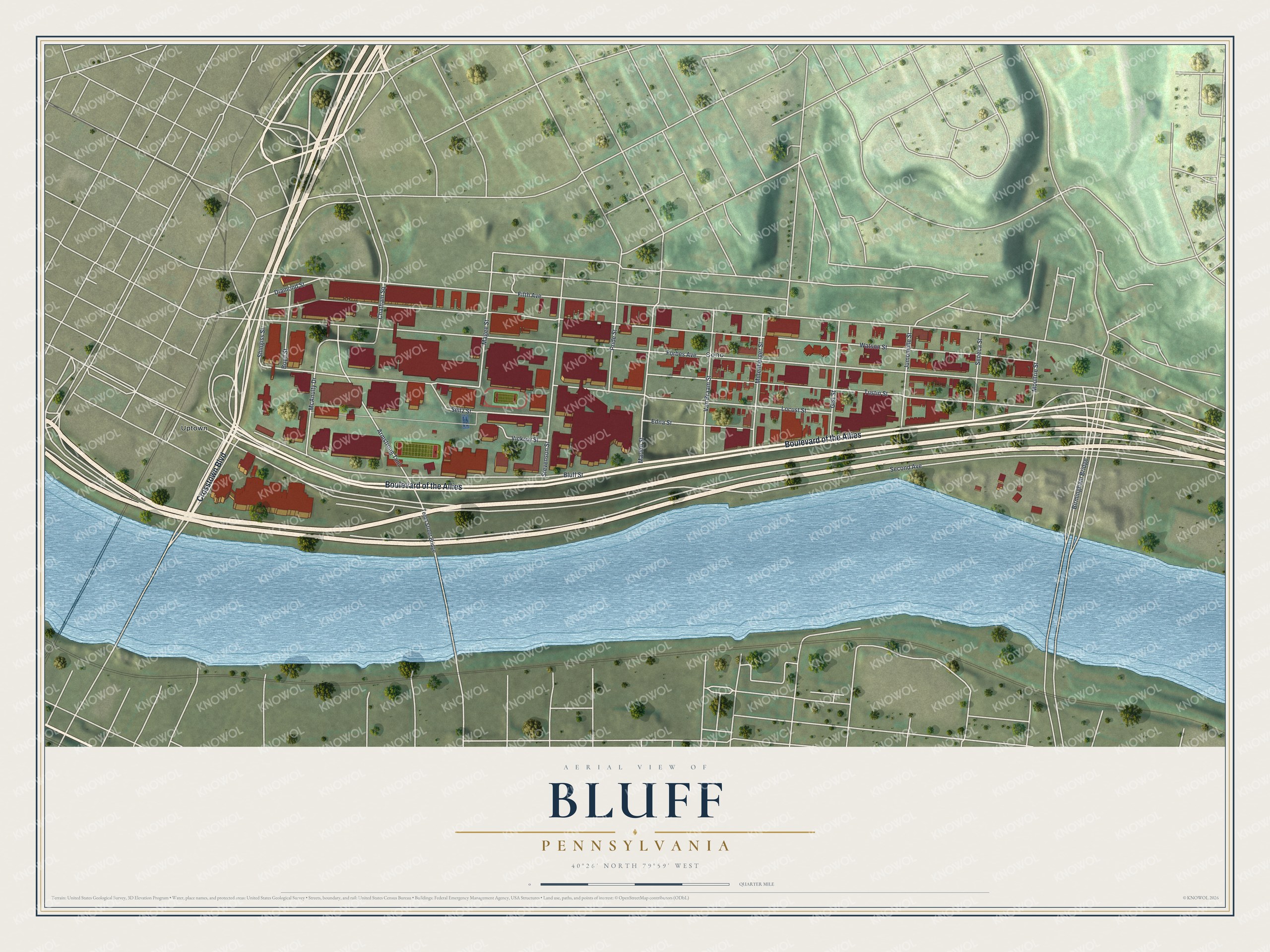 Watermarked full-map preview of Bluff, Pennsylvania