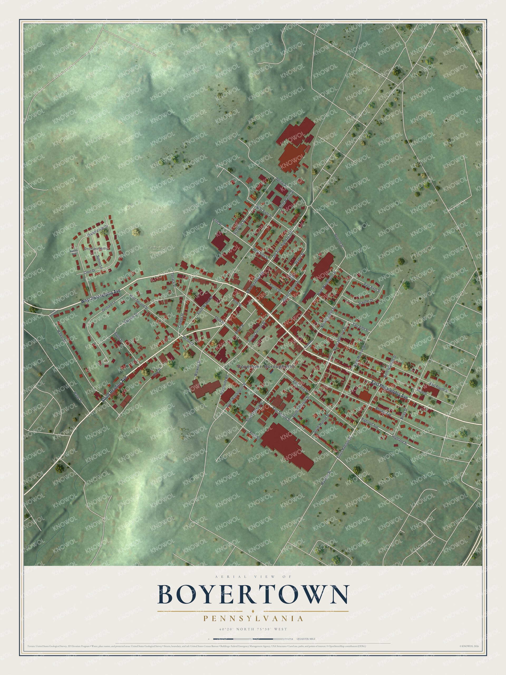 Watermarked full-map preview of Boyertown, Pennsylvania