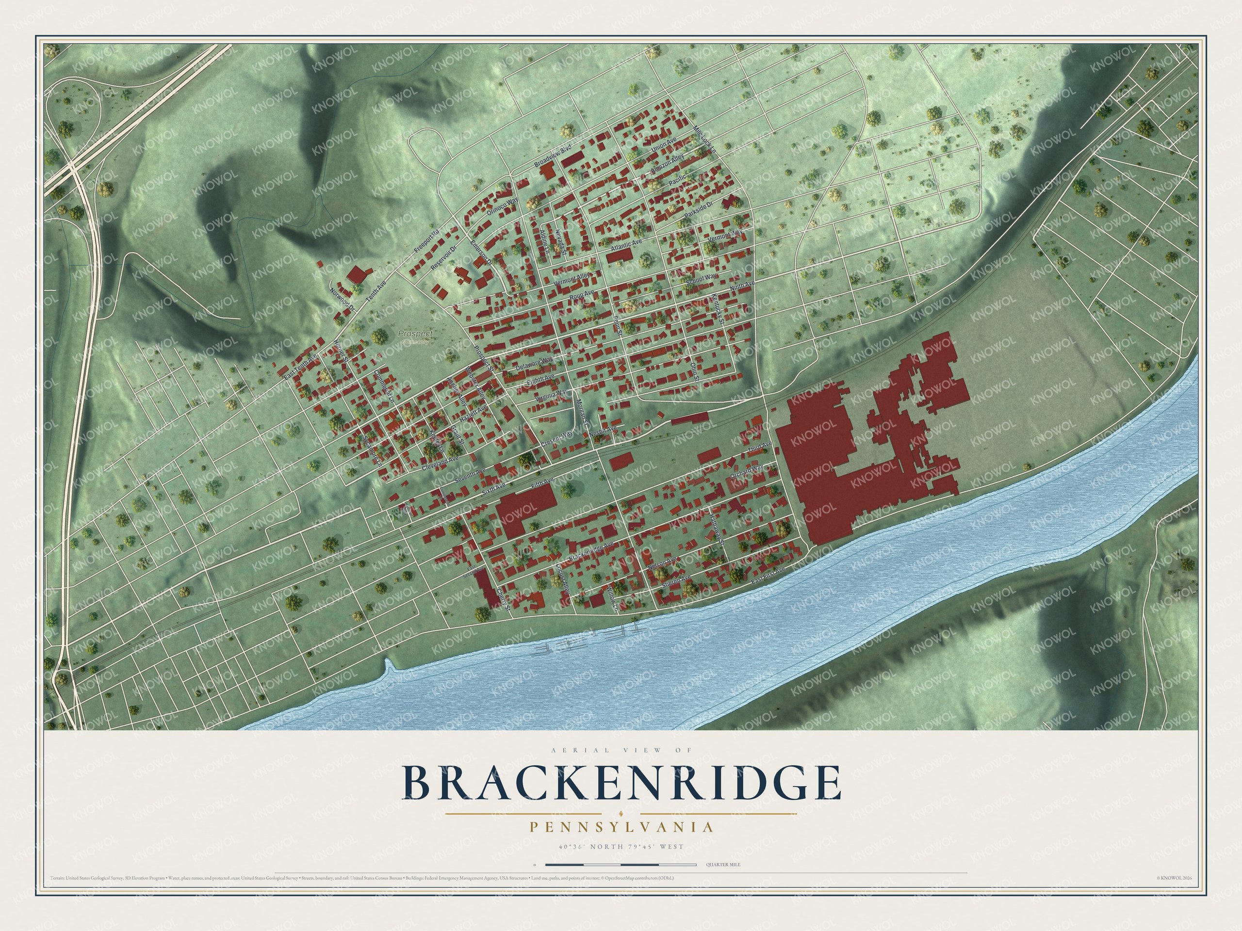 Watermarked full-map preview of Brackenridge, Pennsylvania