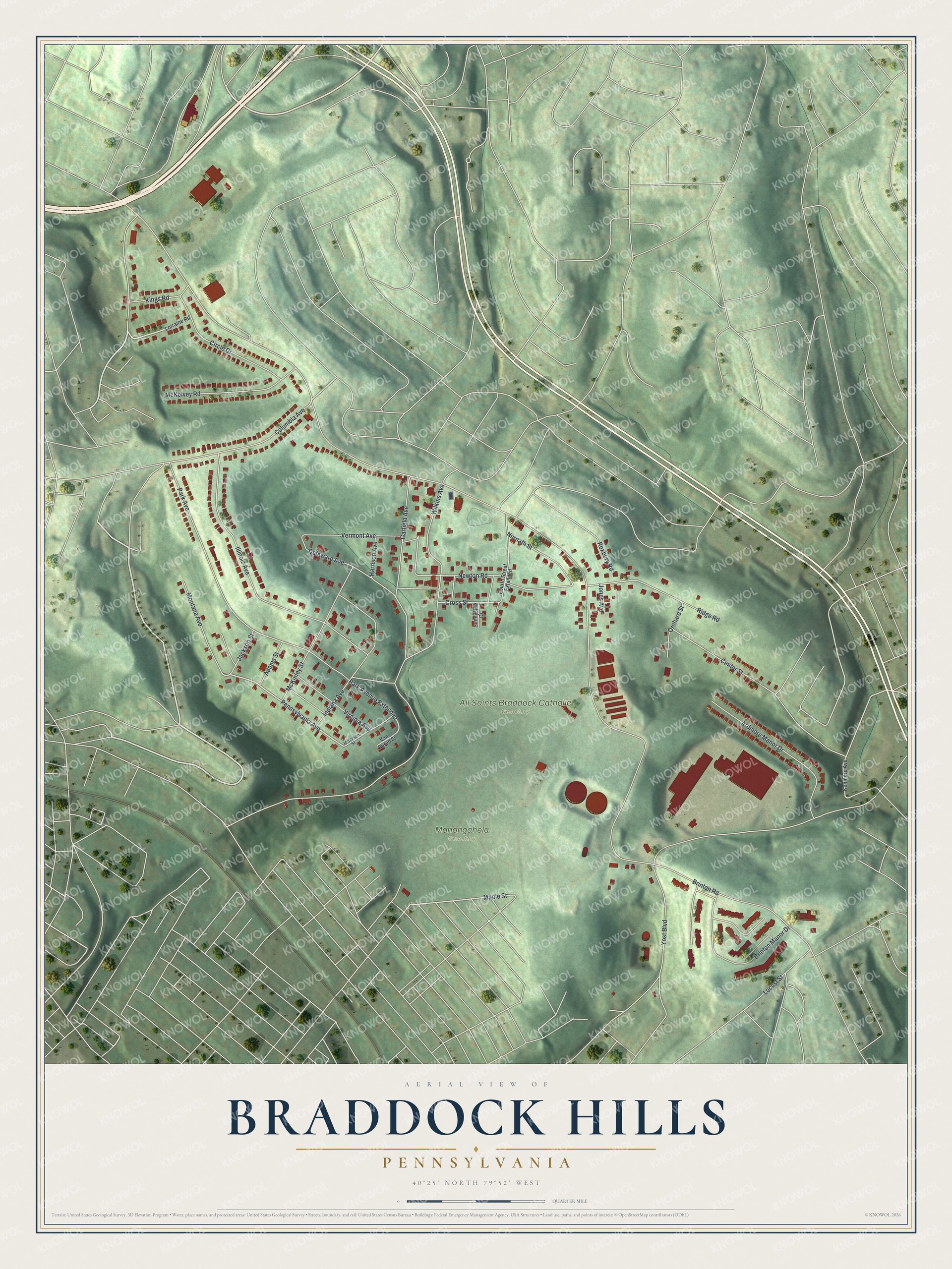 Watermarked full-map preview of Braddock Hills, Pennsylvania