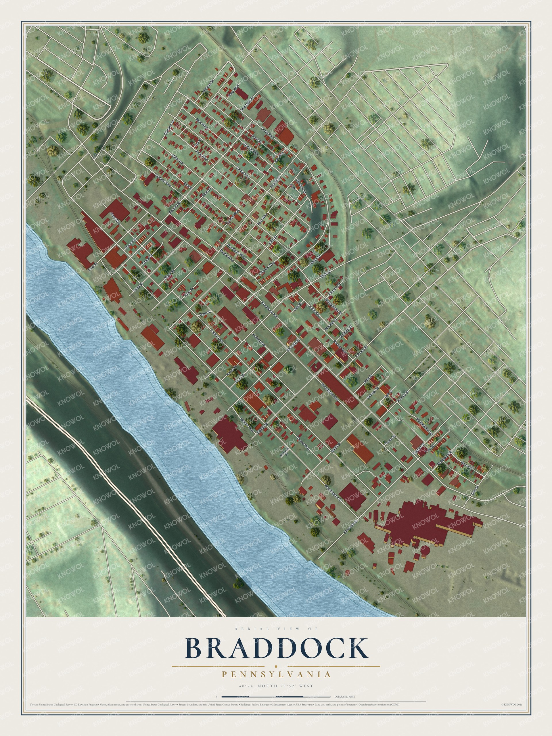 Watermarked full-map preview of Braddock, Pennsylvania