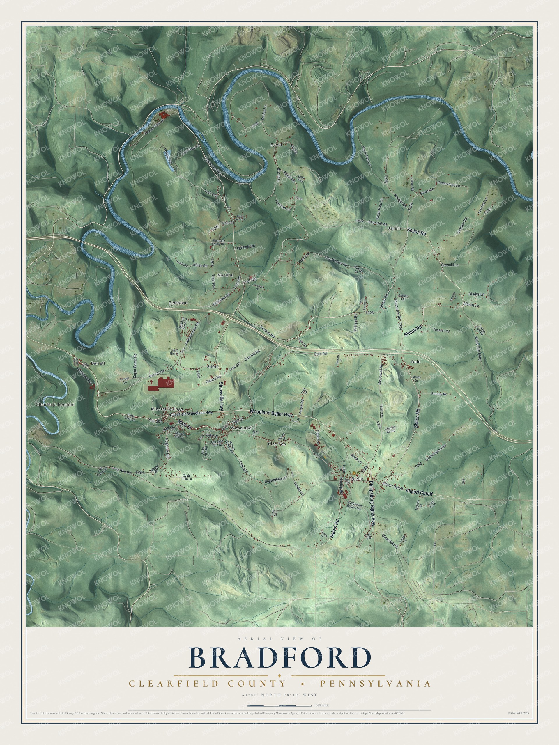 Watermarked full-map preview of Bradford, Pennsylvania