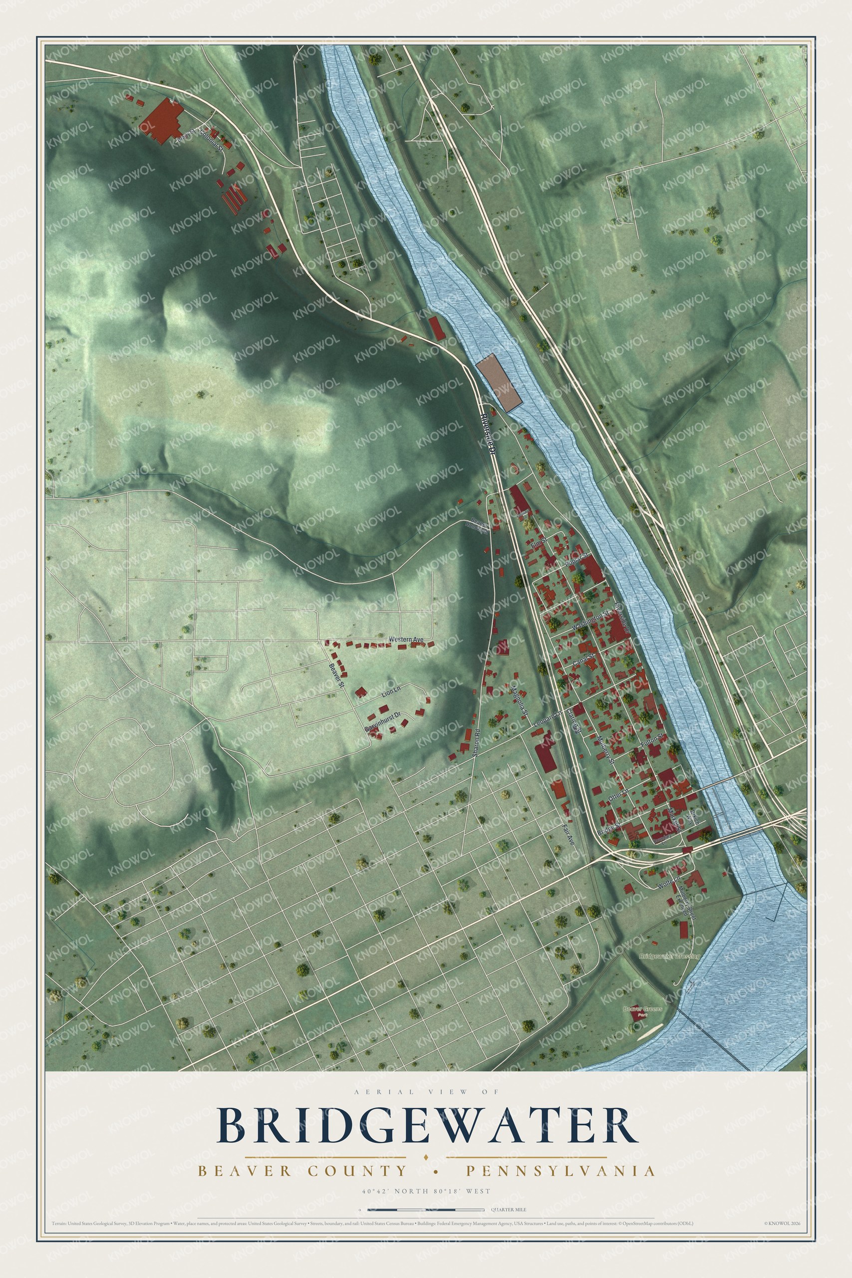 Watermarked full-map preview of Bridgewater, Pennsylvania