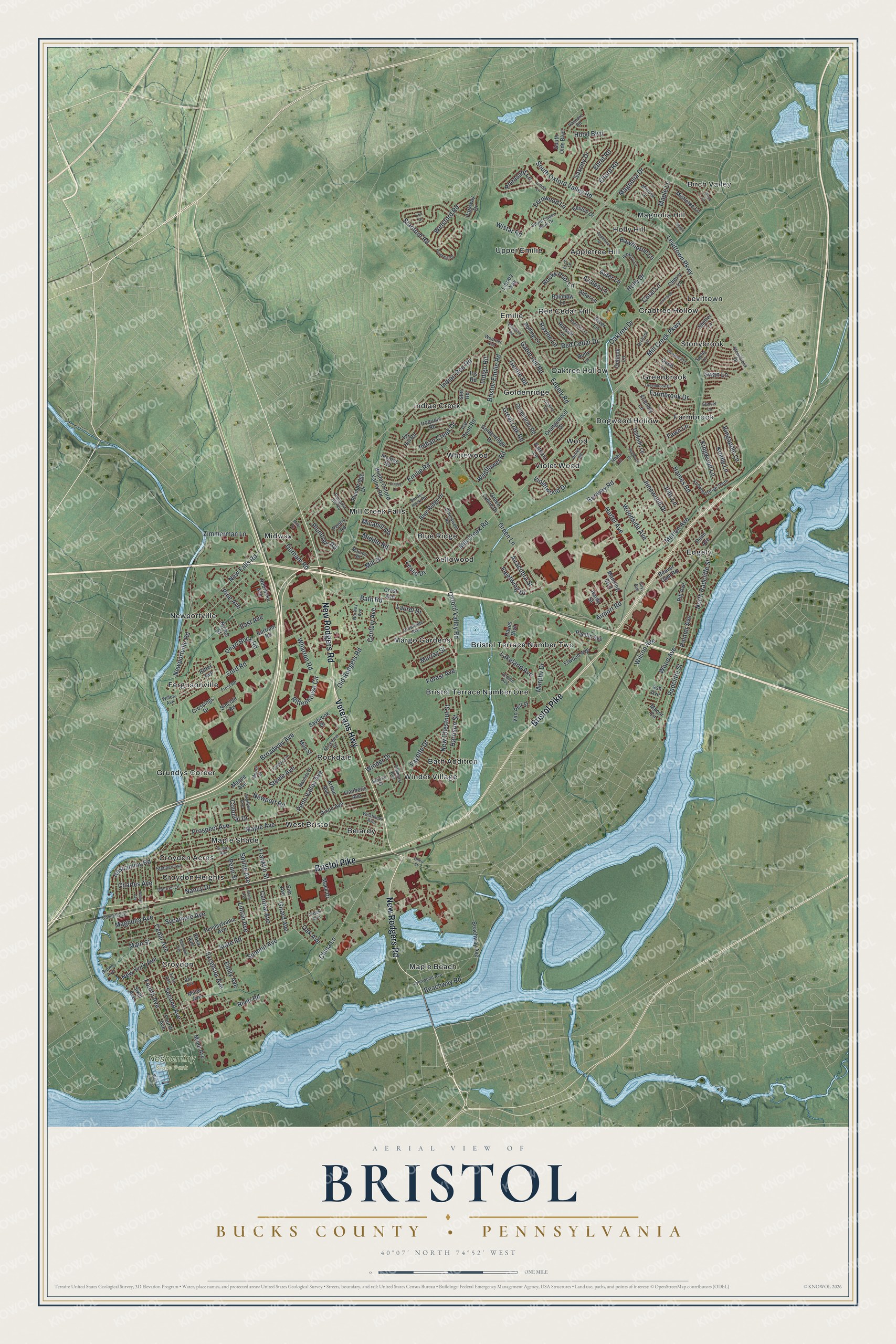 Watermarked full-map preview of Bristol, Pennsylvania