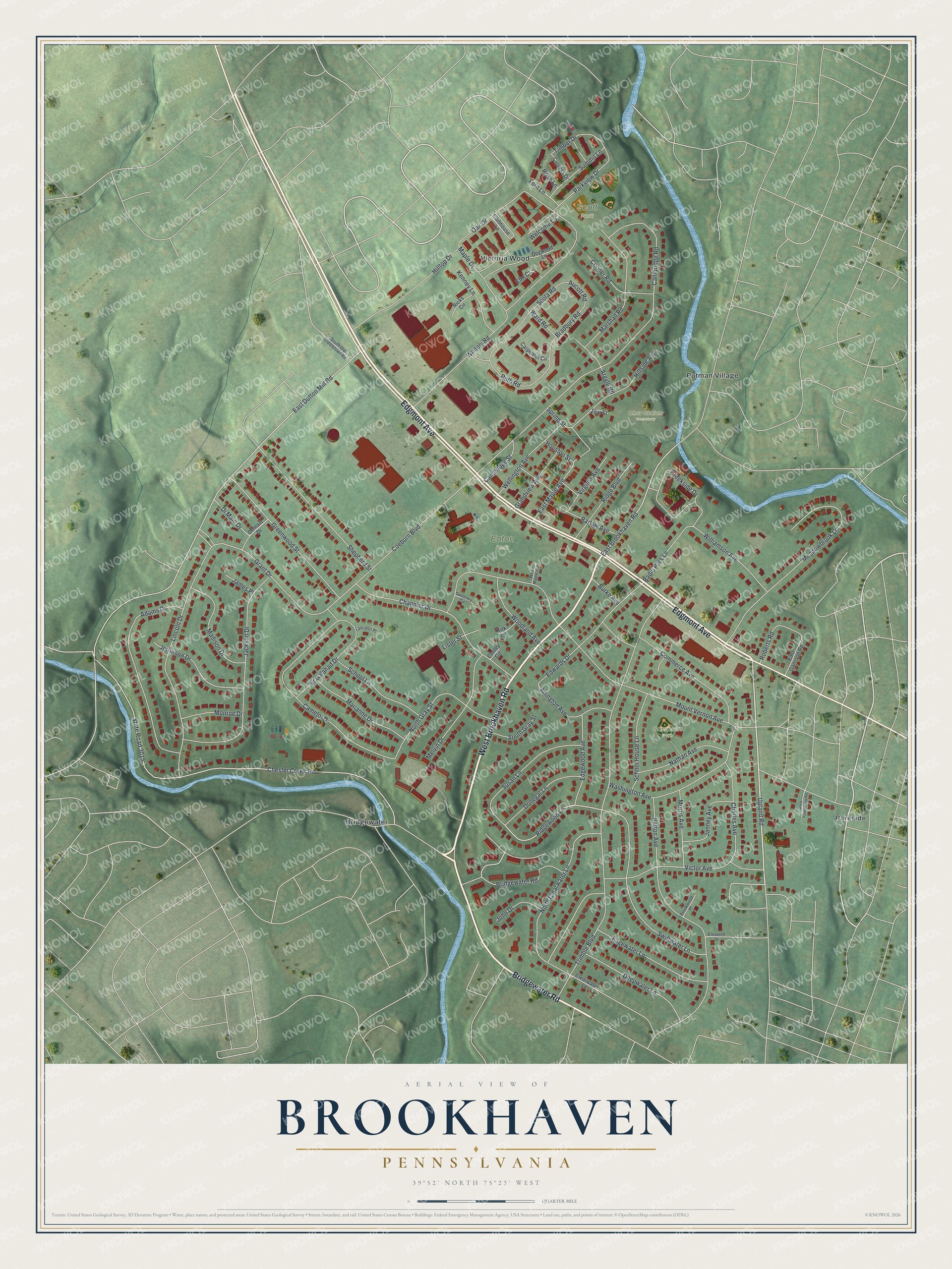 Watermarked full-map preview of Brookhaven, Pennsylvania