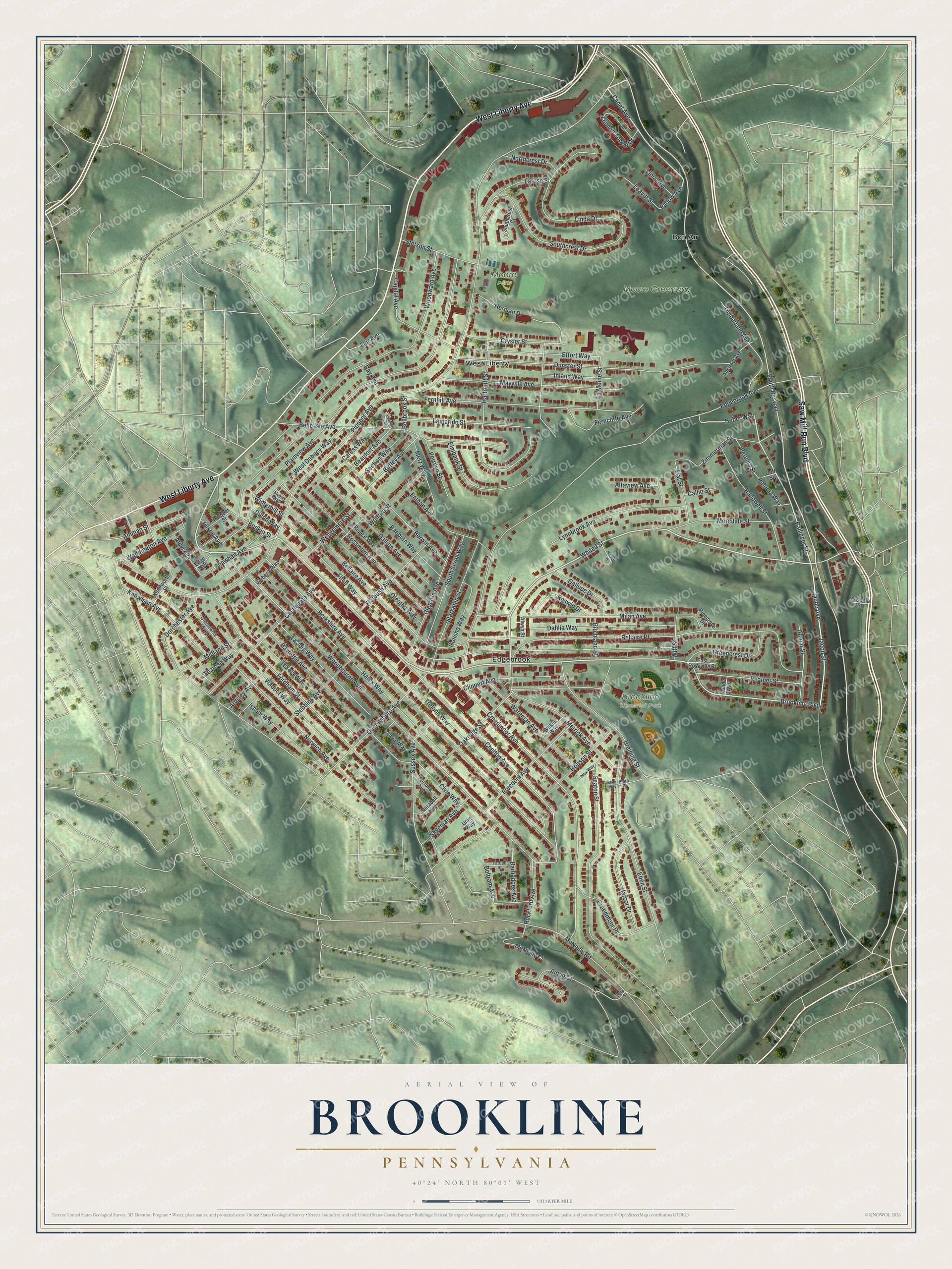Watermarked full-map preview of Brookline, Pennsylvania