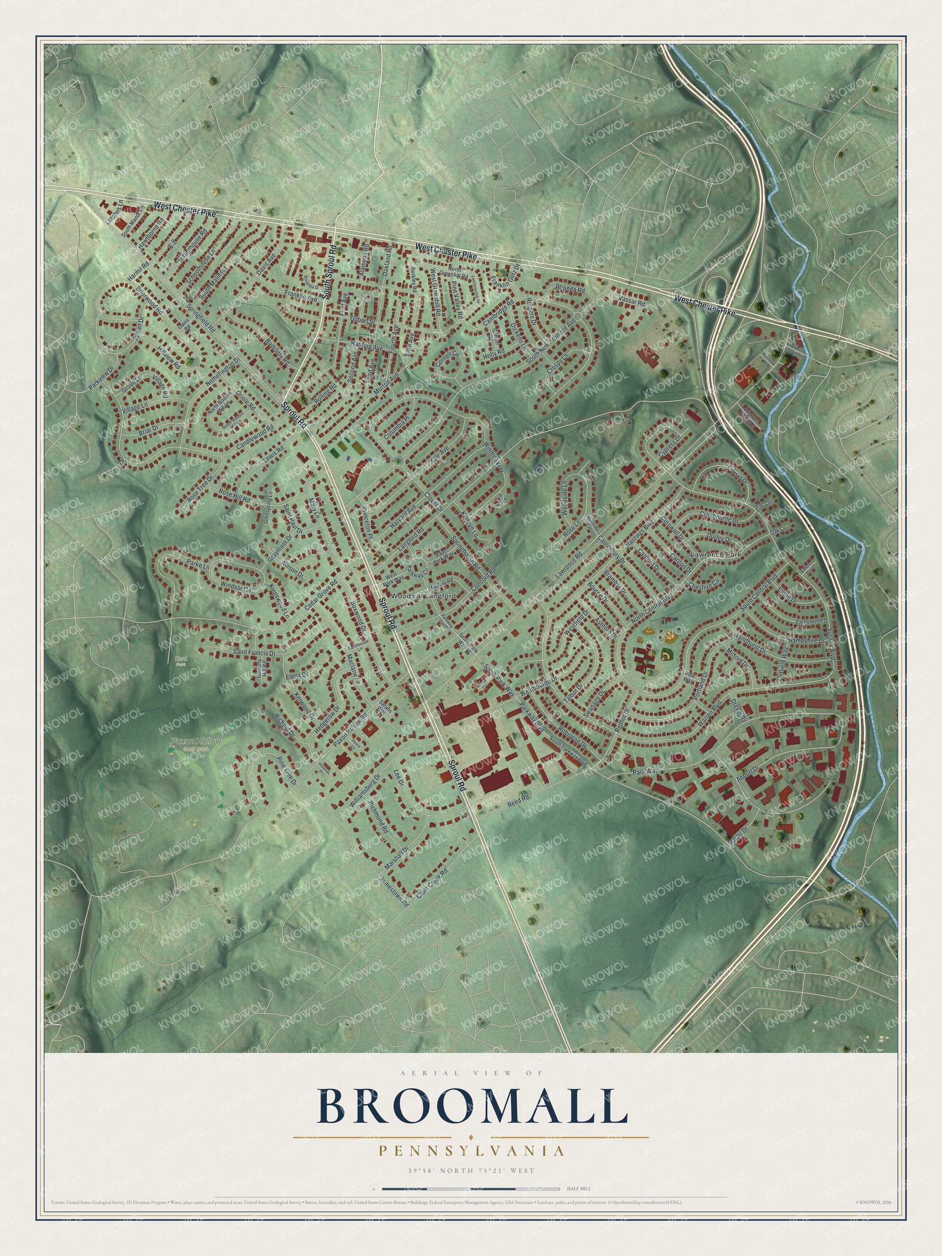 Watermarked full-map preview of Broomall, Pennsylvania