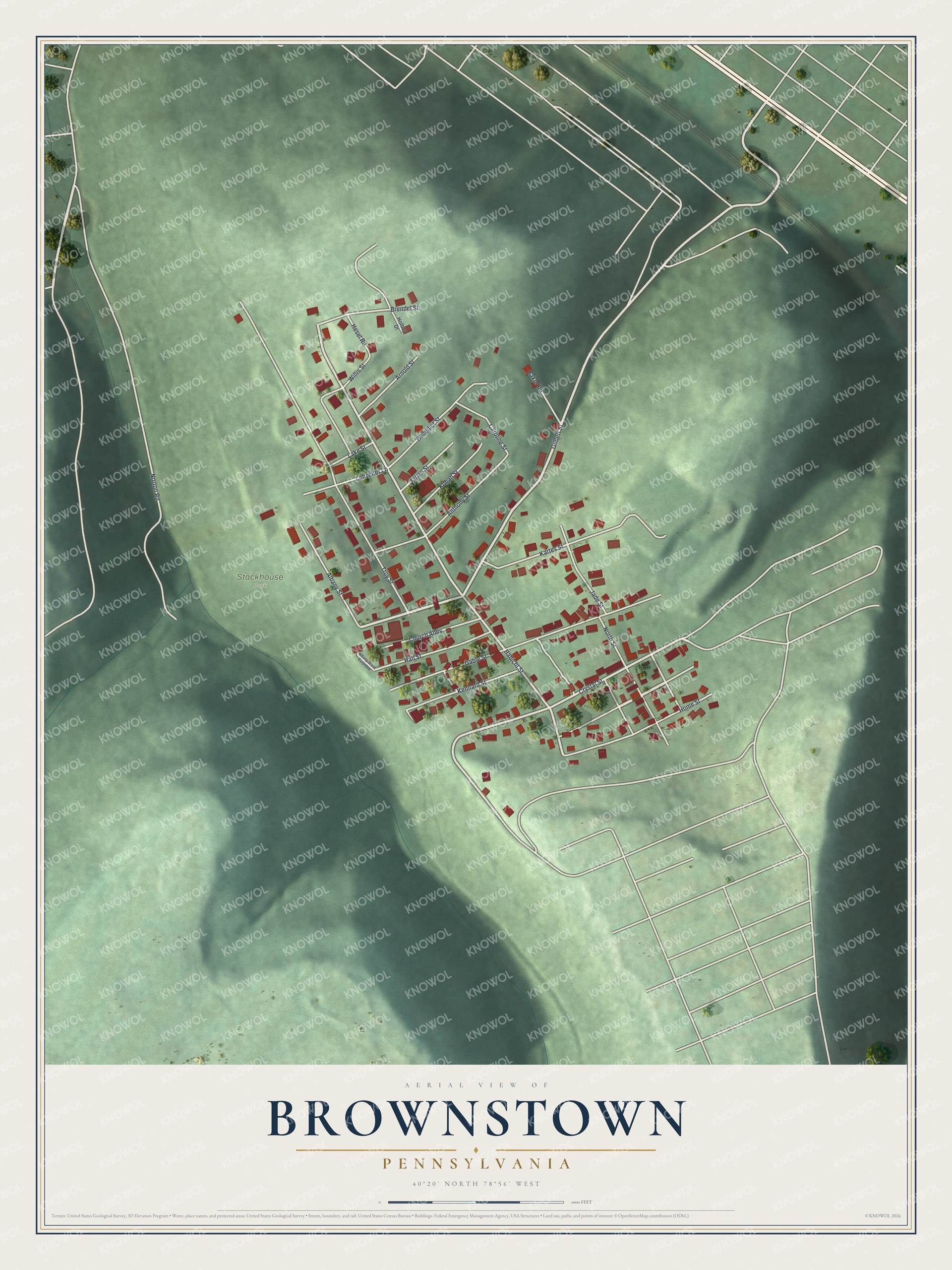 Watermarked full-map preview of Brownstown, Pennsylvania