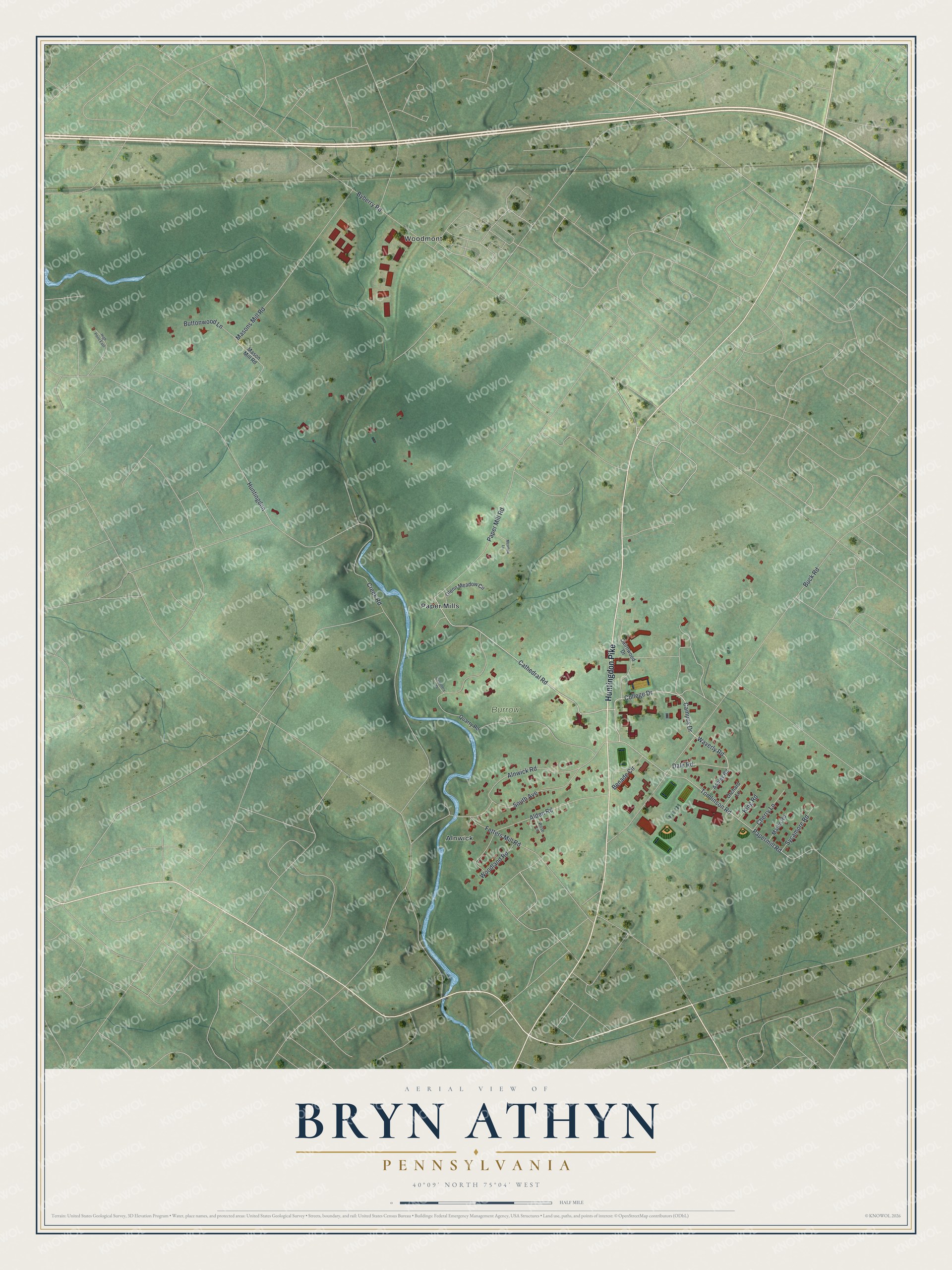 Watermarked full-map preview of Bryn Athyn, Pennsylvania