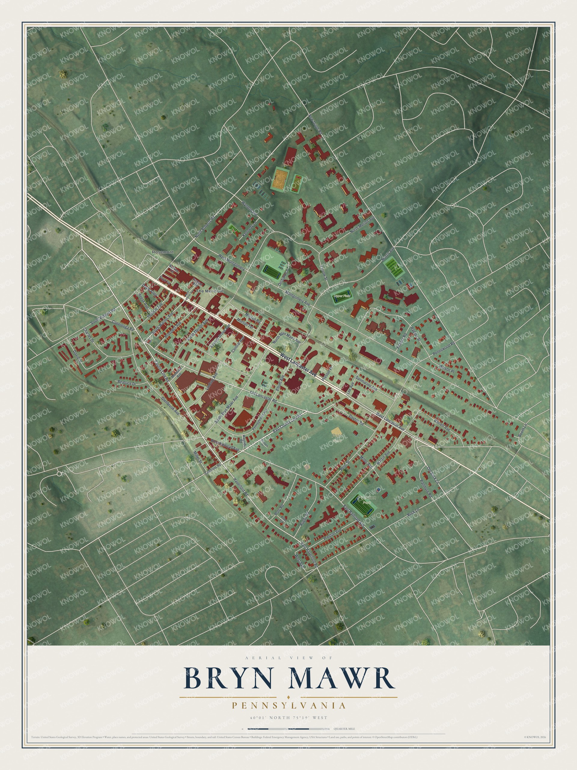 Watermarked full-map preview of Bryn Mawr, Pennsylvania