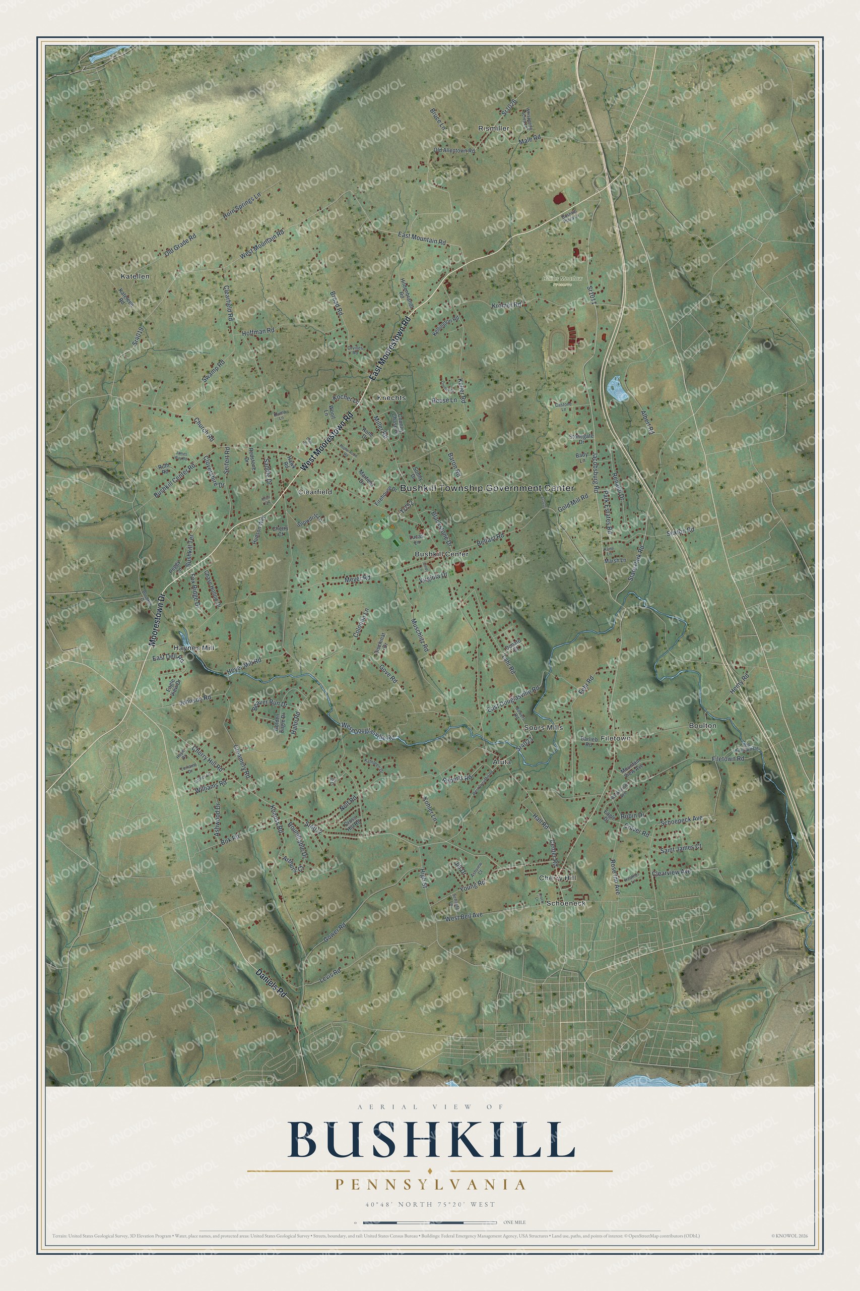 Watermarked full-map preview of Bushkill, Pennsylvania