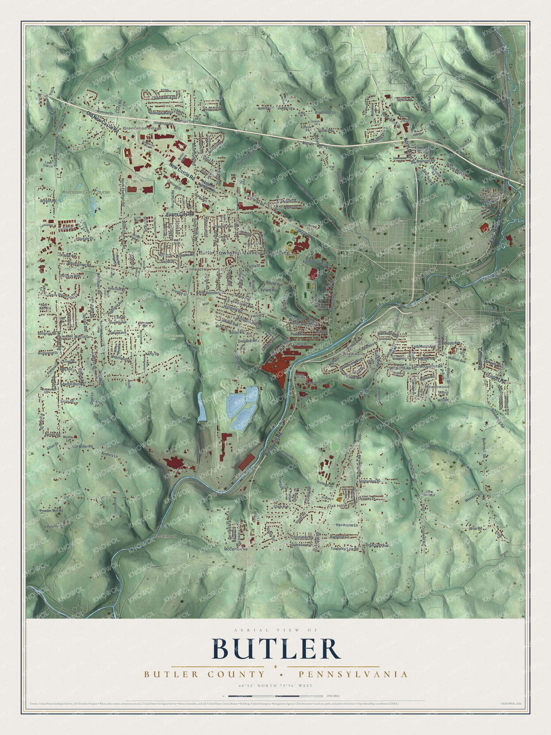 Watermarked full-map preview of Butler, Pennsylvania