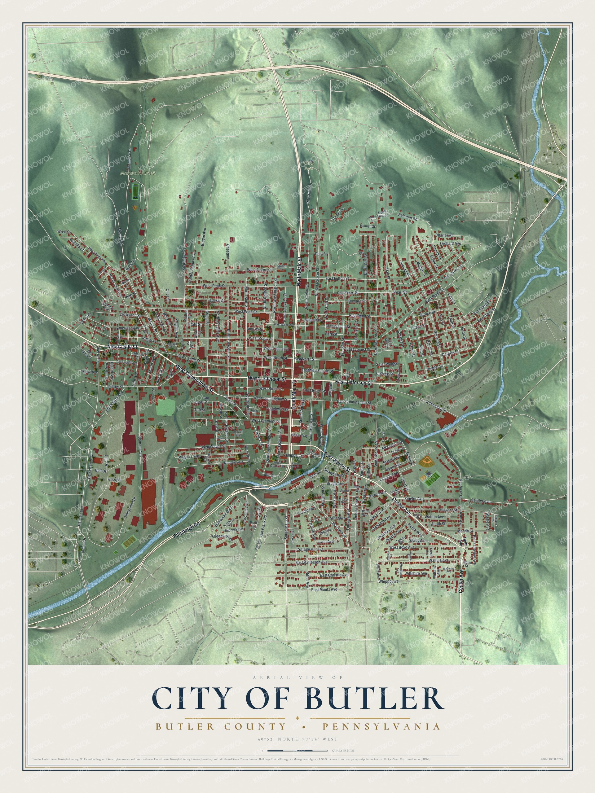 Watermarked full-map preview of City of Butler, Pennsylvania