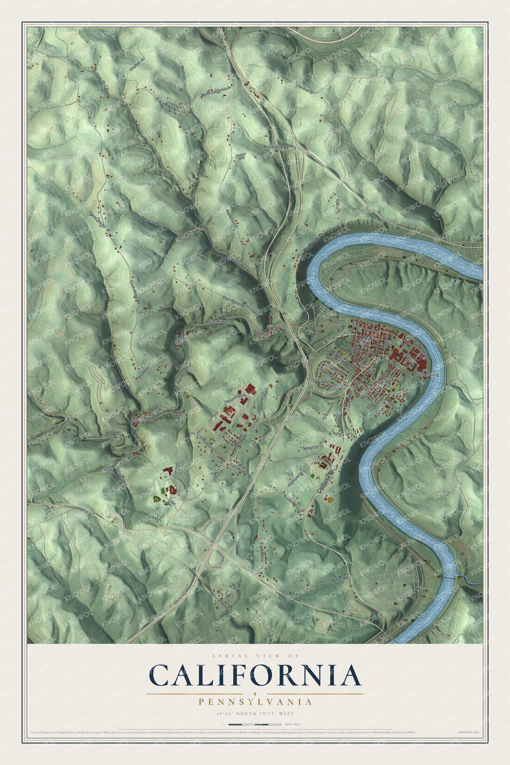 Watermarked full-map preview of California, Pennsylvania