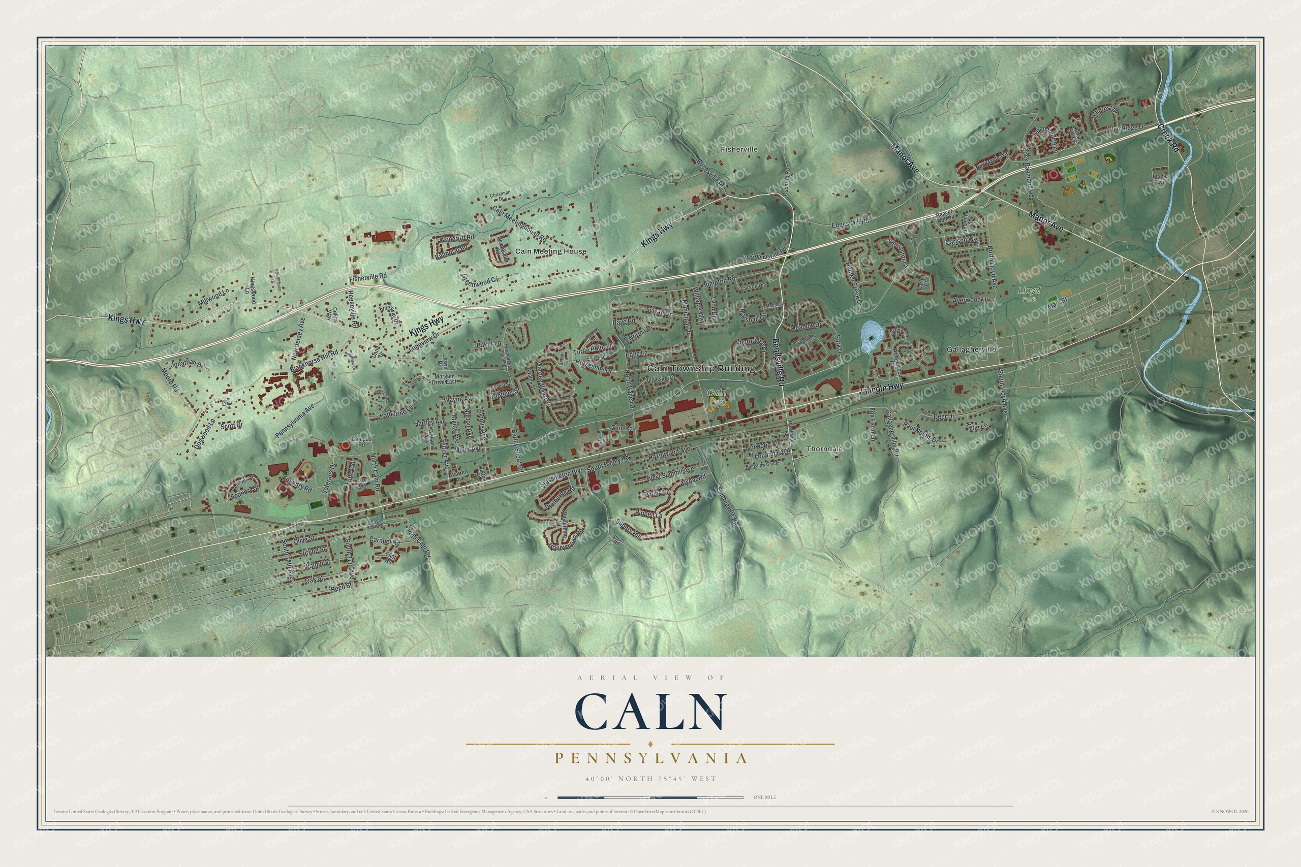 Watermarked full-map preview of Caln, Pennsylvania