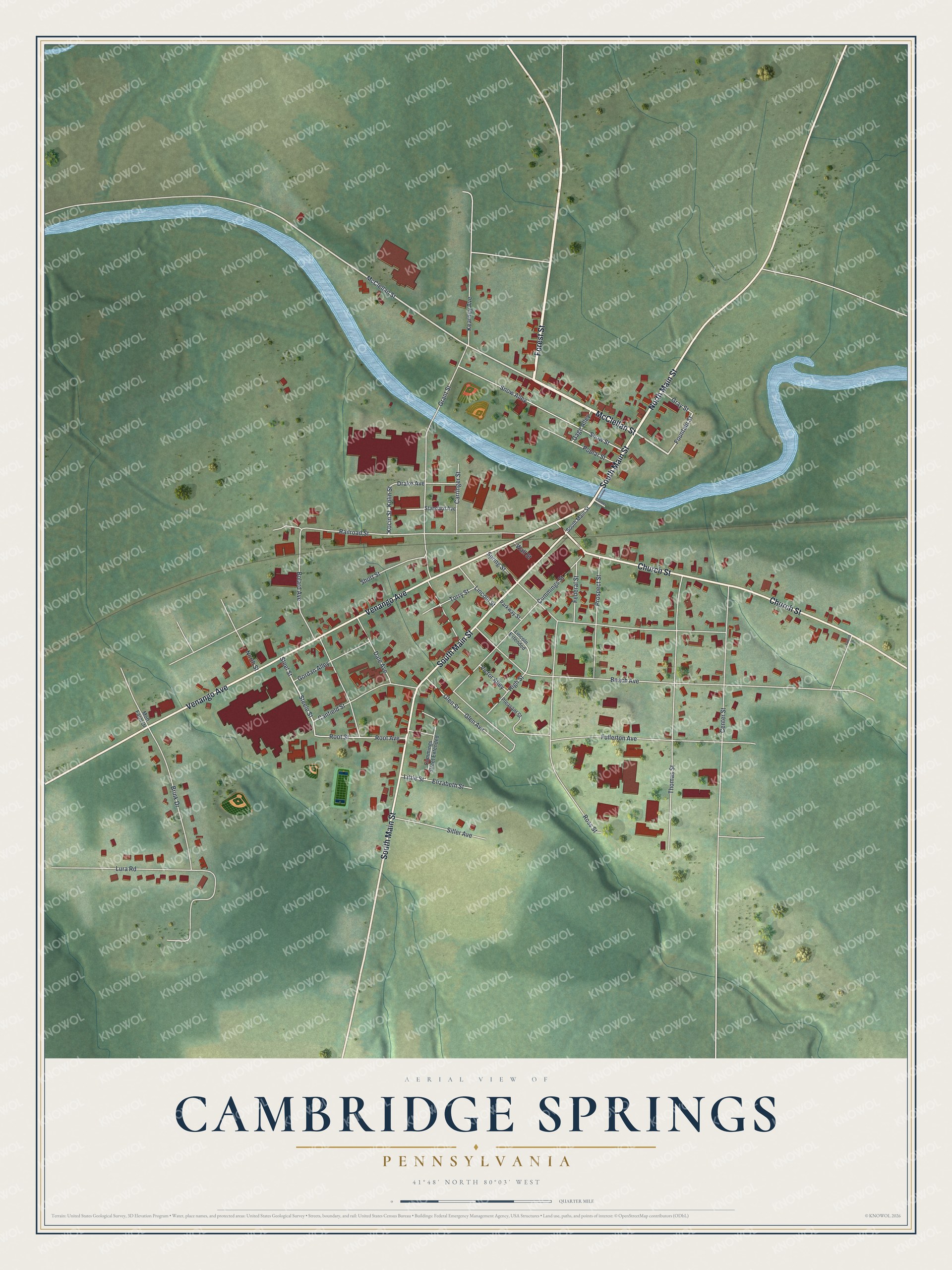 Watermarked full-map preview of Cambridge Springs, Pennsylvania