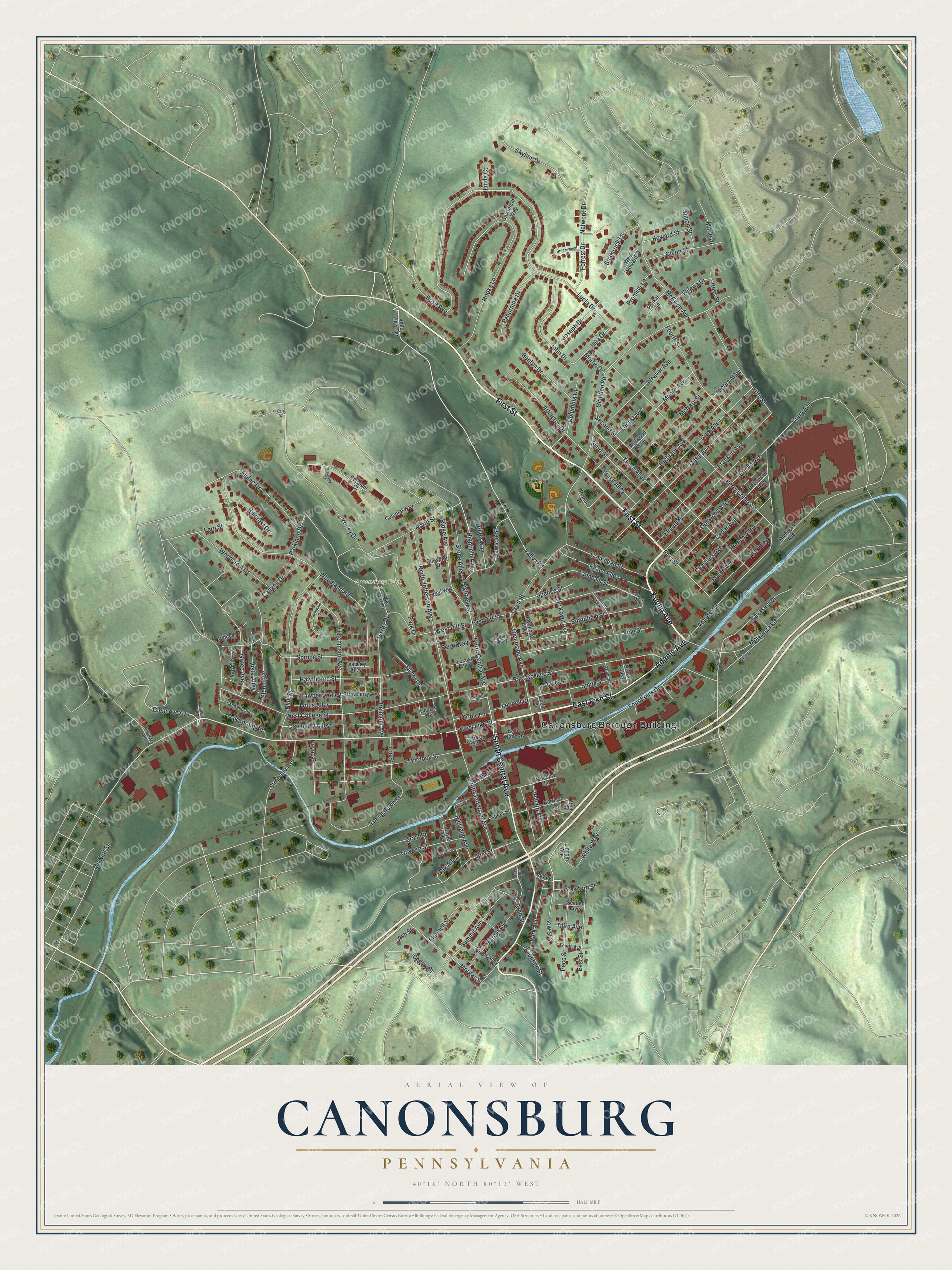 Watermarked full-map preview of Canonsburg, Pennsylvania