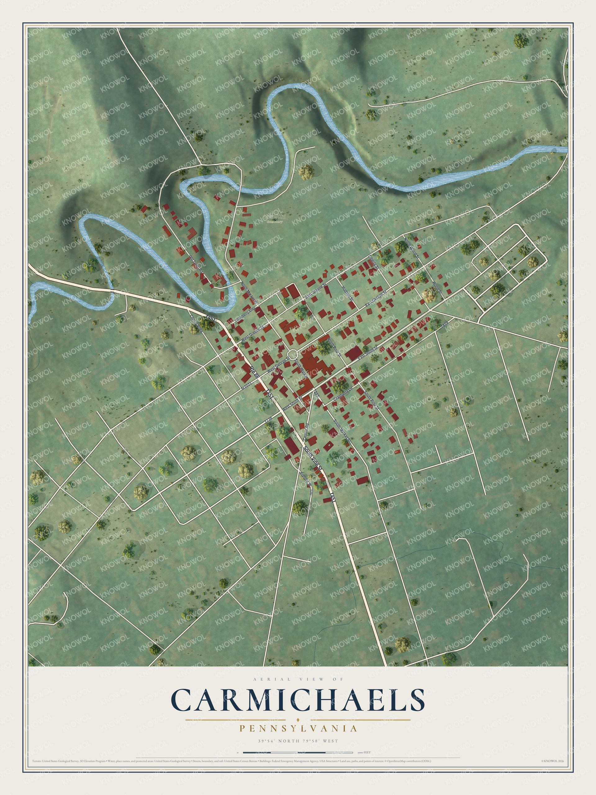 Watermarked full-map preview of Carmichaels, Pennsylvania