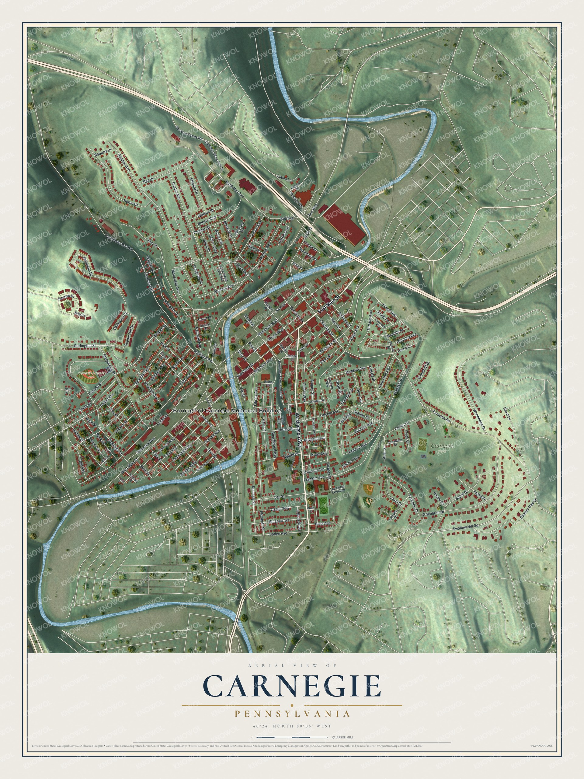 Watermarked full-map preview of Carnegie, Pennsylvania