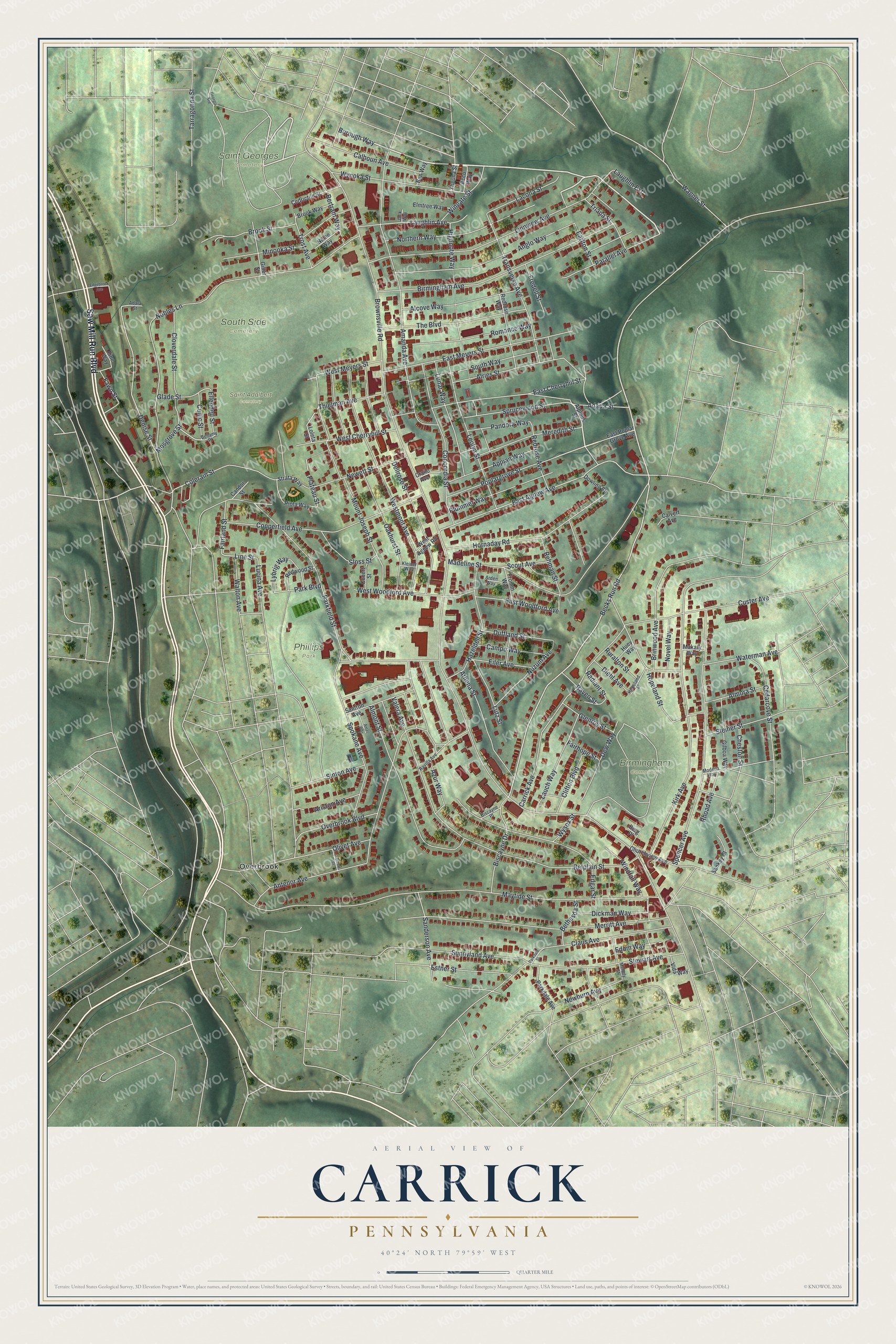Watermarked full-map preview of Carrick, Pennsylvania