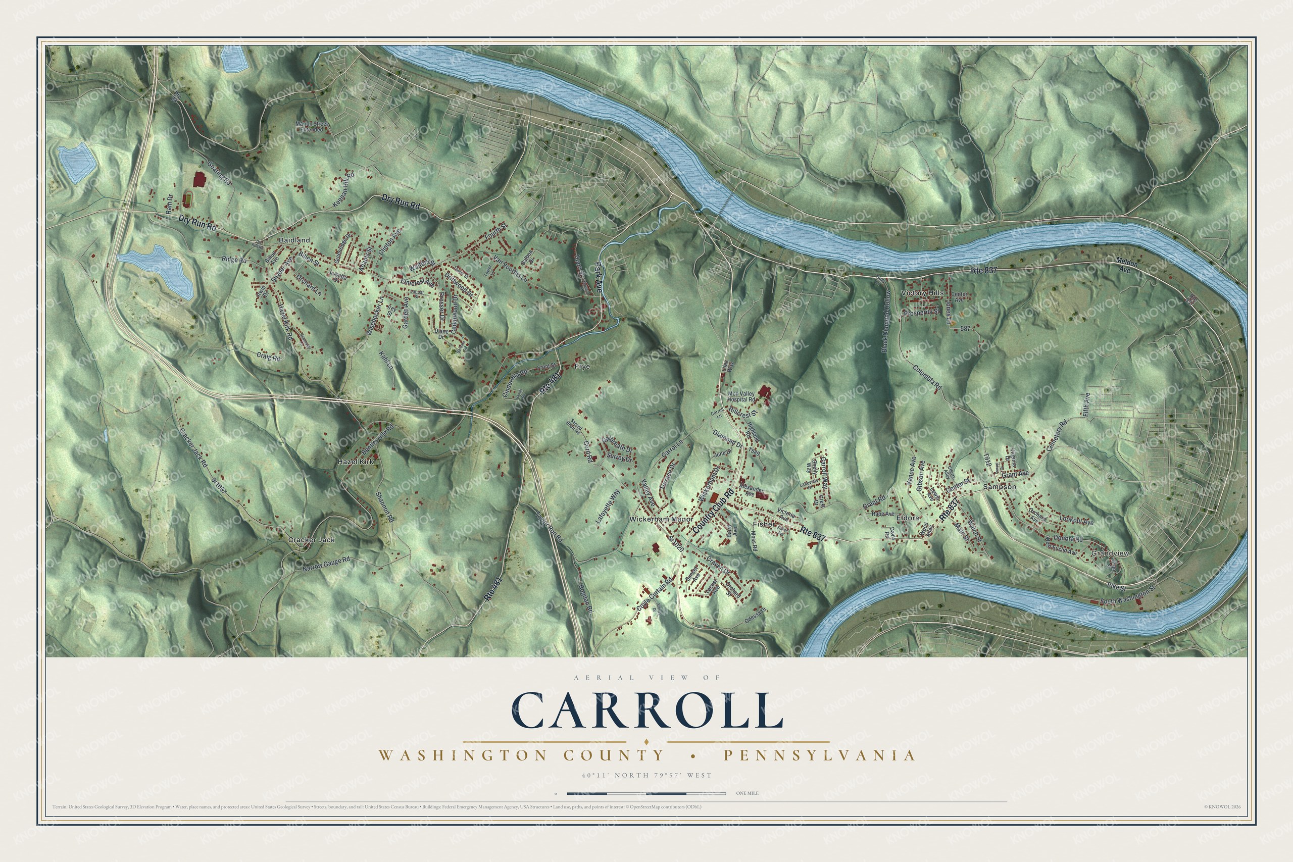 Watermarked full-map preview of Carroll, Pennsylvania