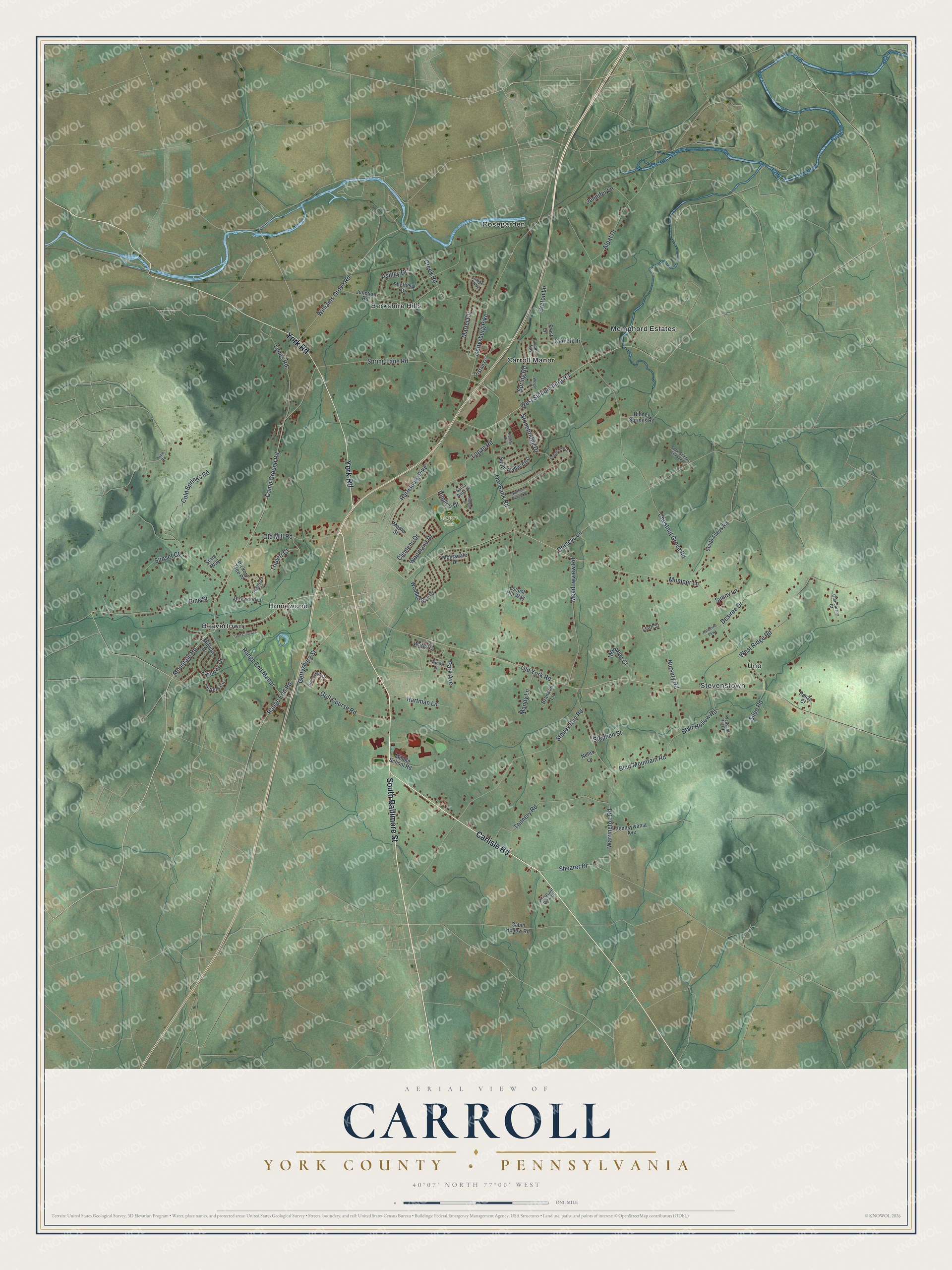 Watermarked full-map preview of Carroll, Pennsylvania