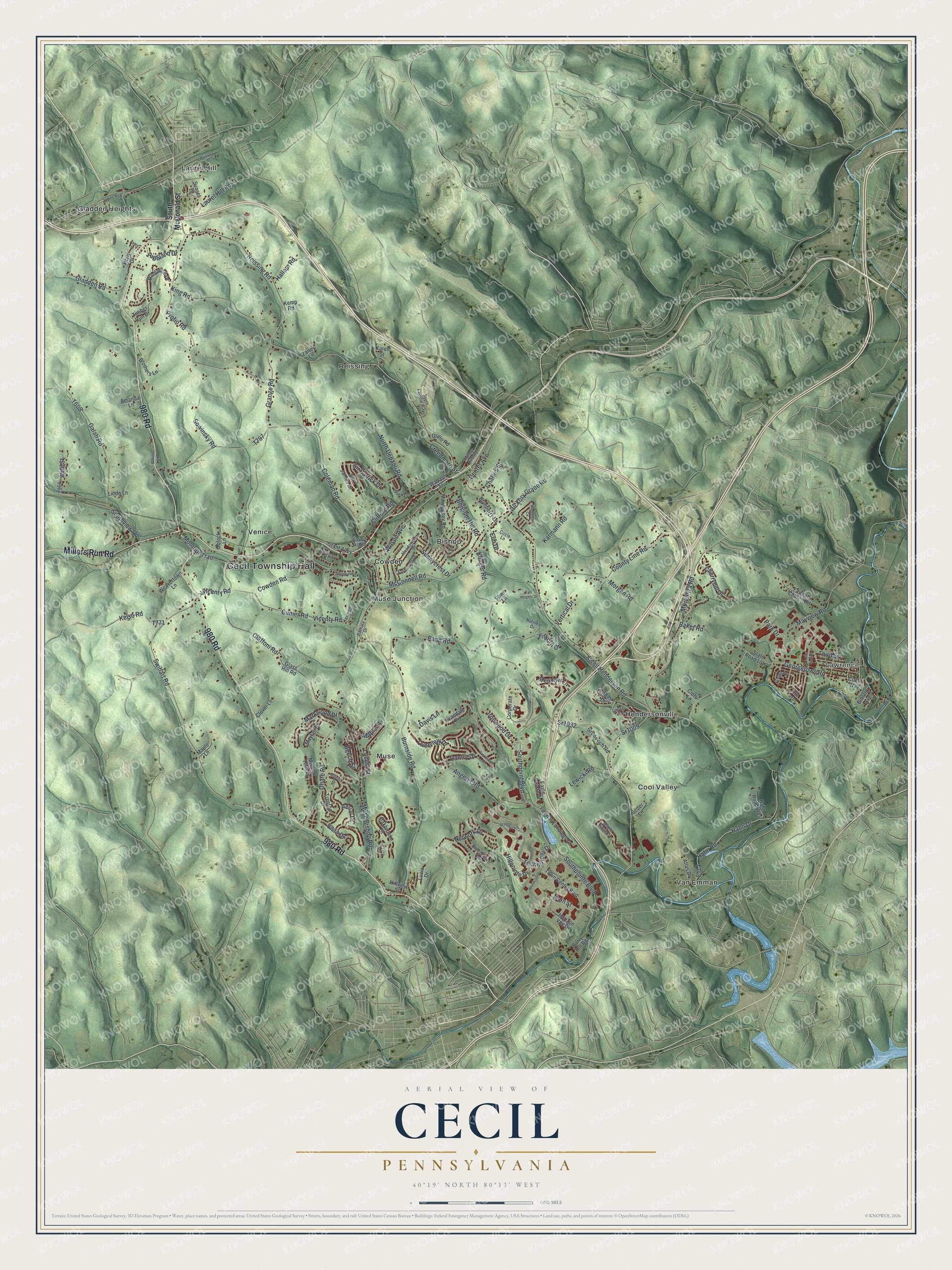 Watermarked full-map preview of Cecil, Pennsylvania
