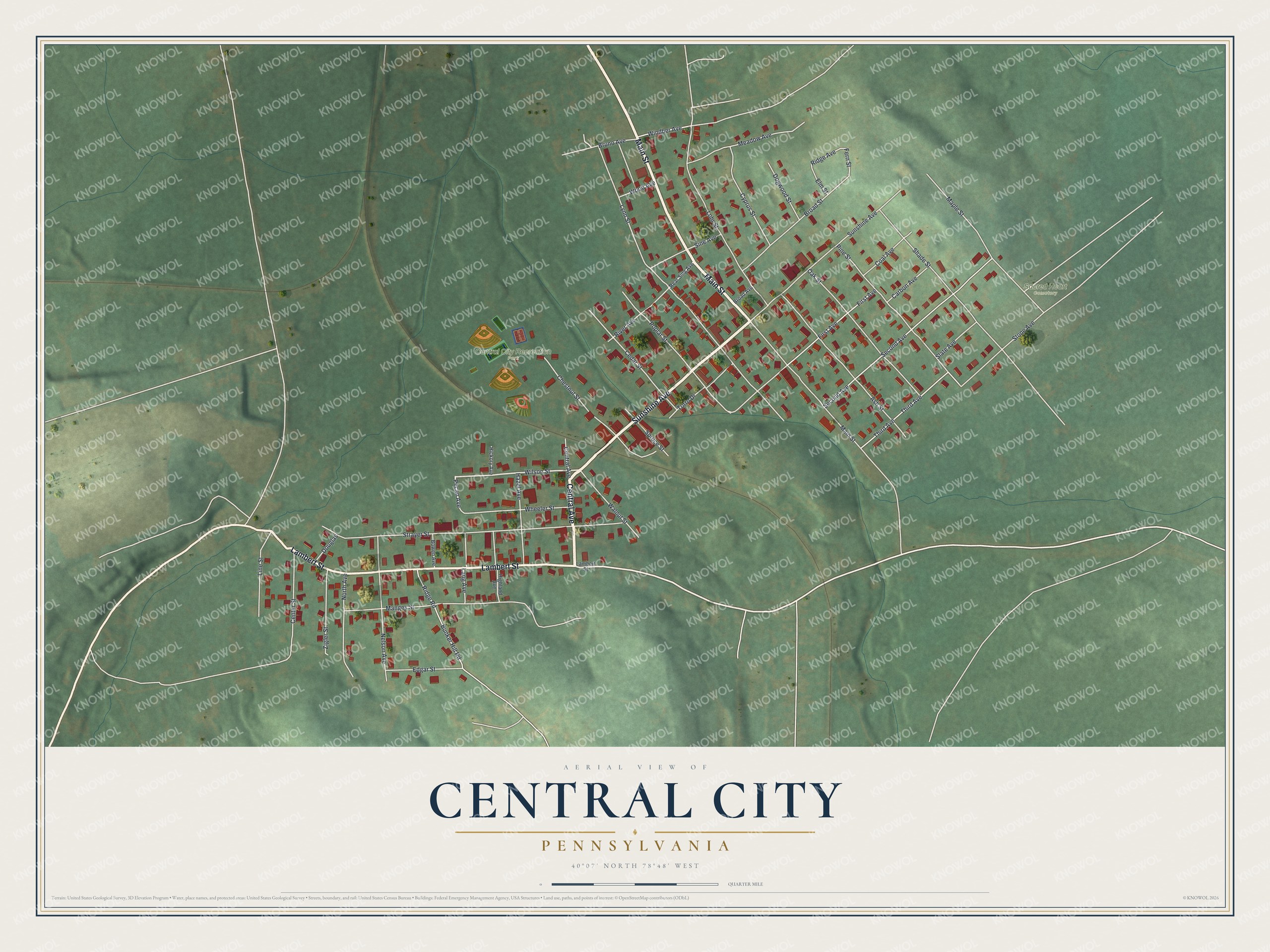 Watermarked full-map preview of Central City, Pennsylvania