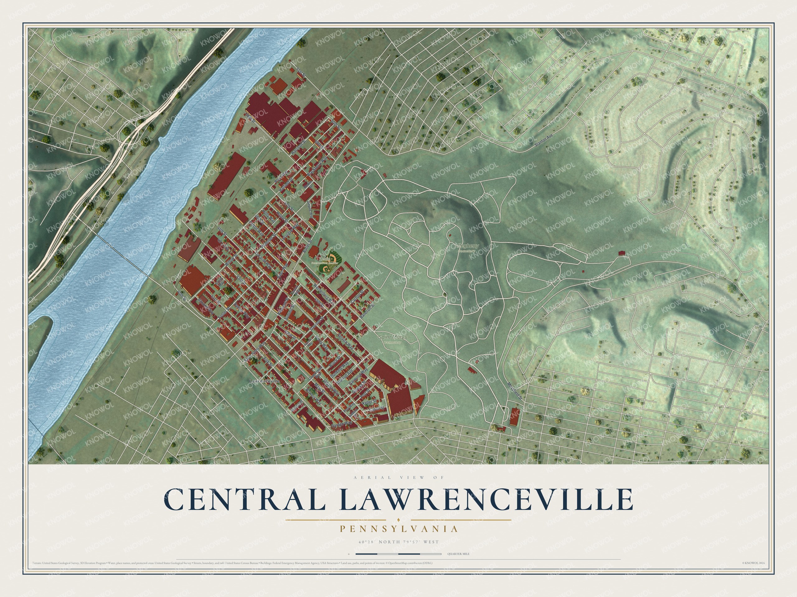 Watermarked full-map preview of Central Lawrenceville, Pennsylvania