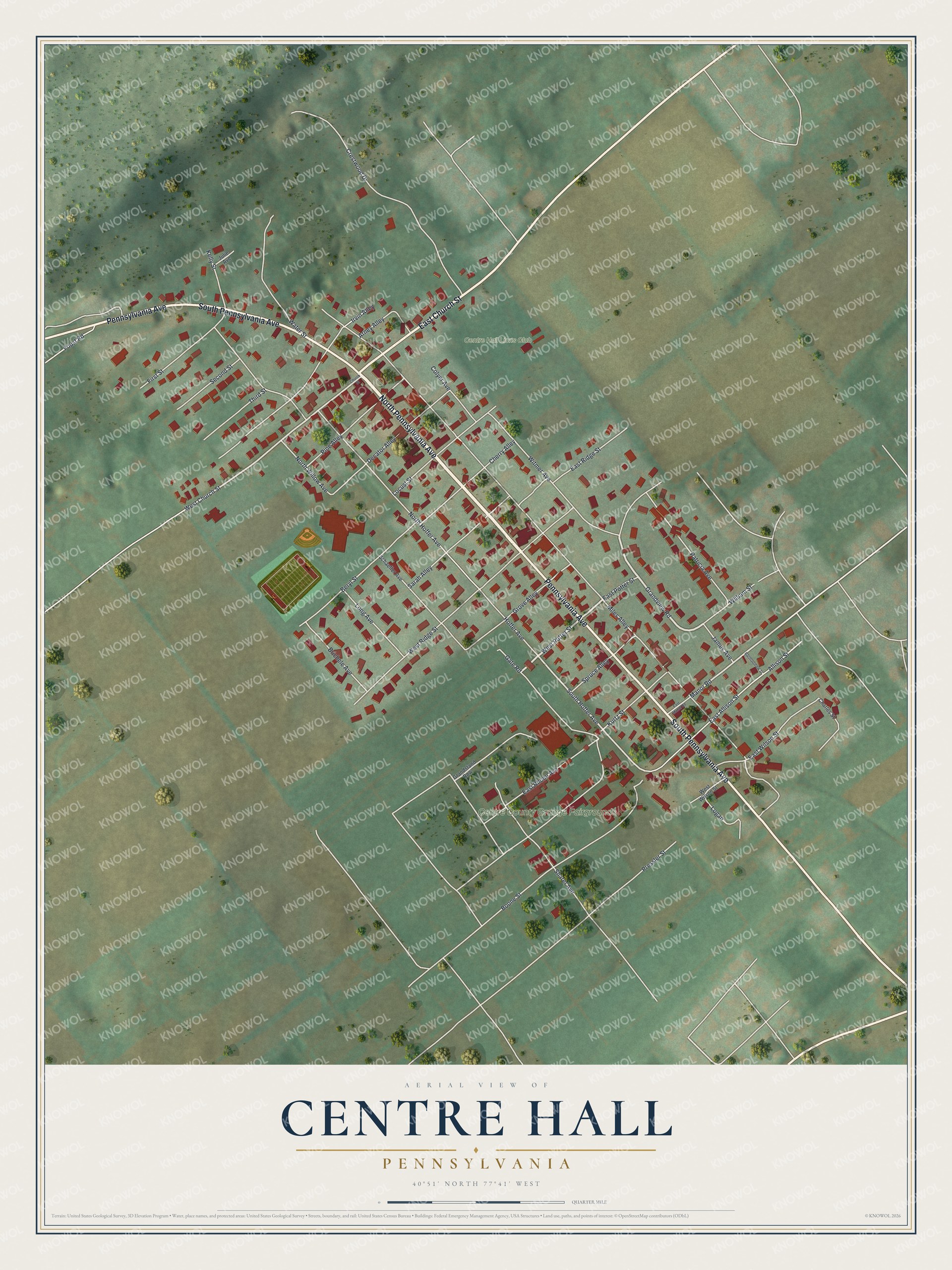 Watermarked full-map preview of Centre Hall, Pennsylvania