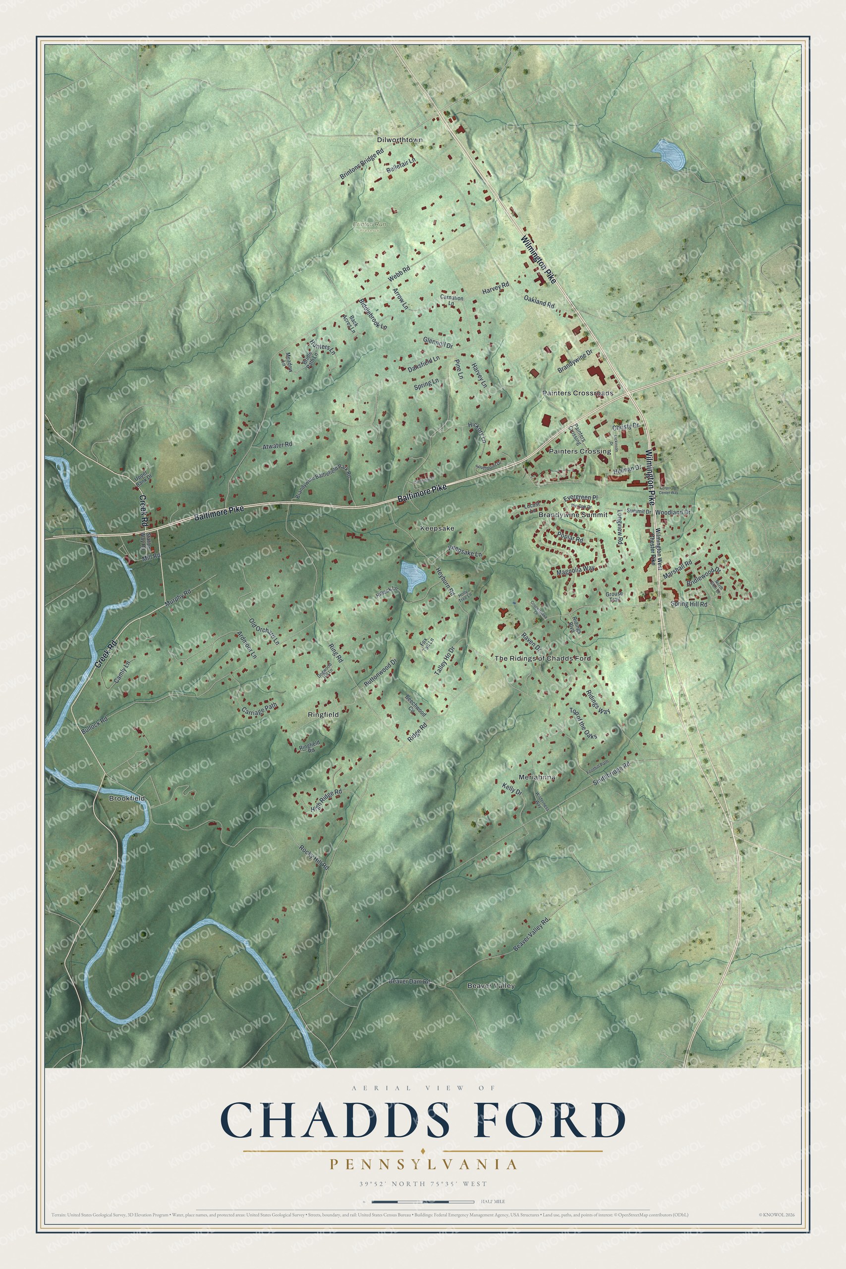 Watermarked full-map preview of Chadds Ford, Pennsylvania