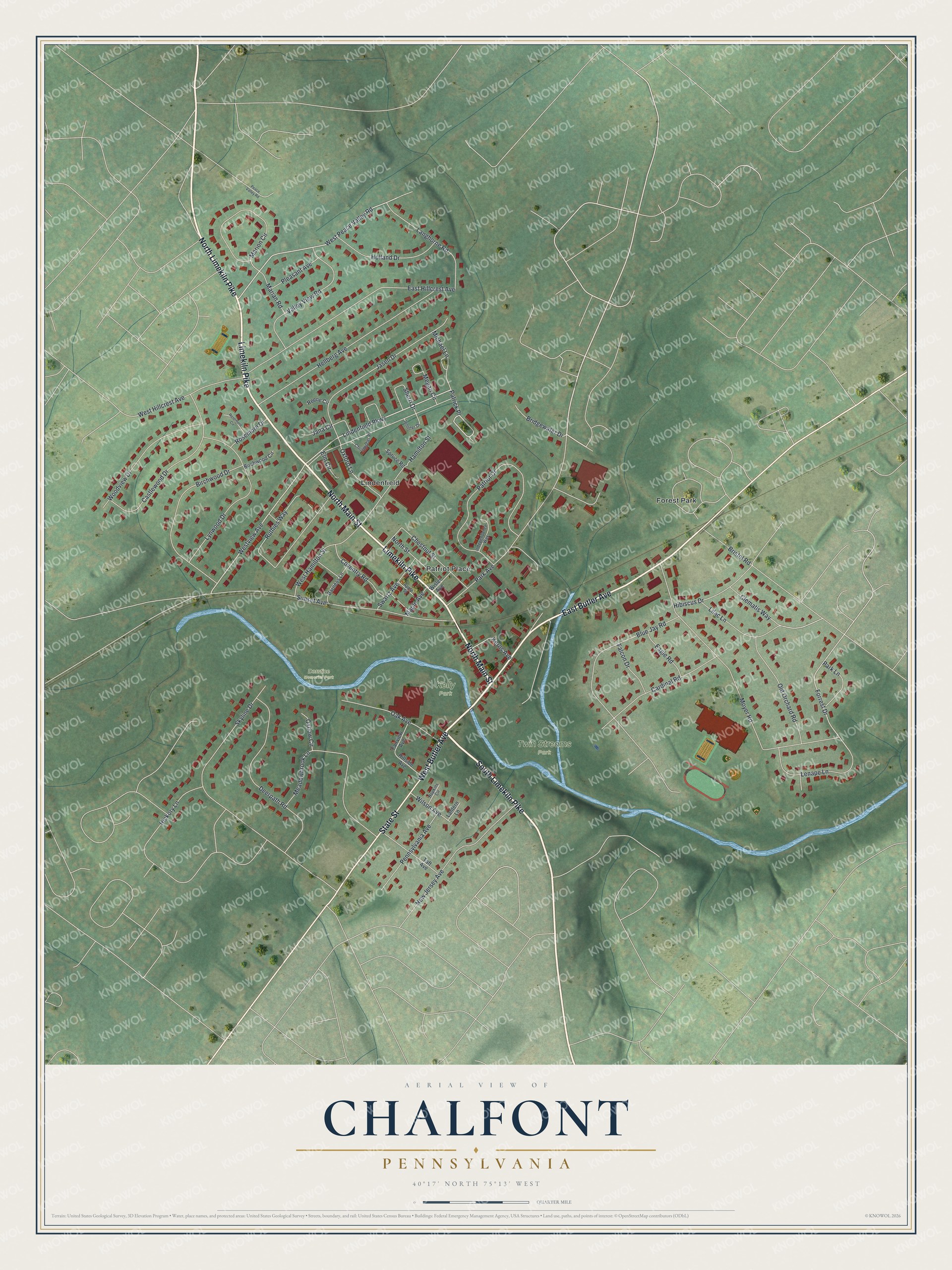 Watermarked full-map preview of Chalfont, Pennsylvania