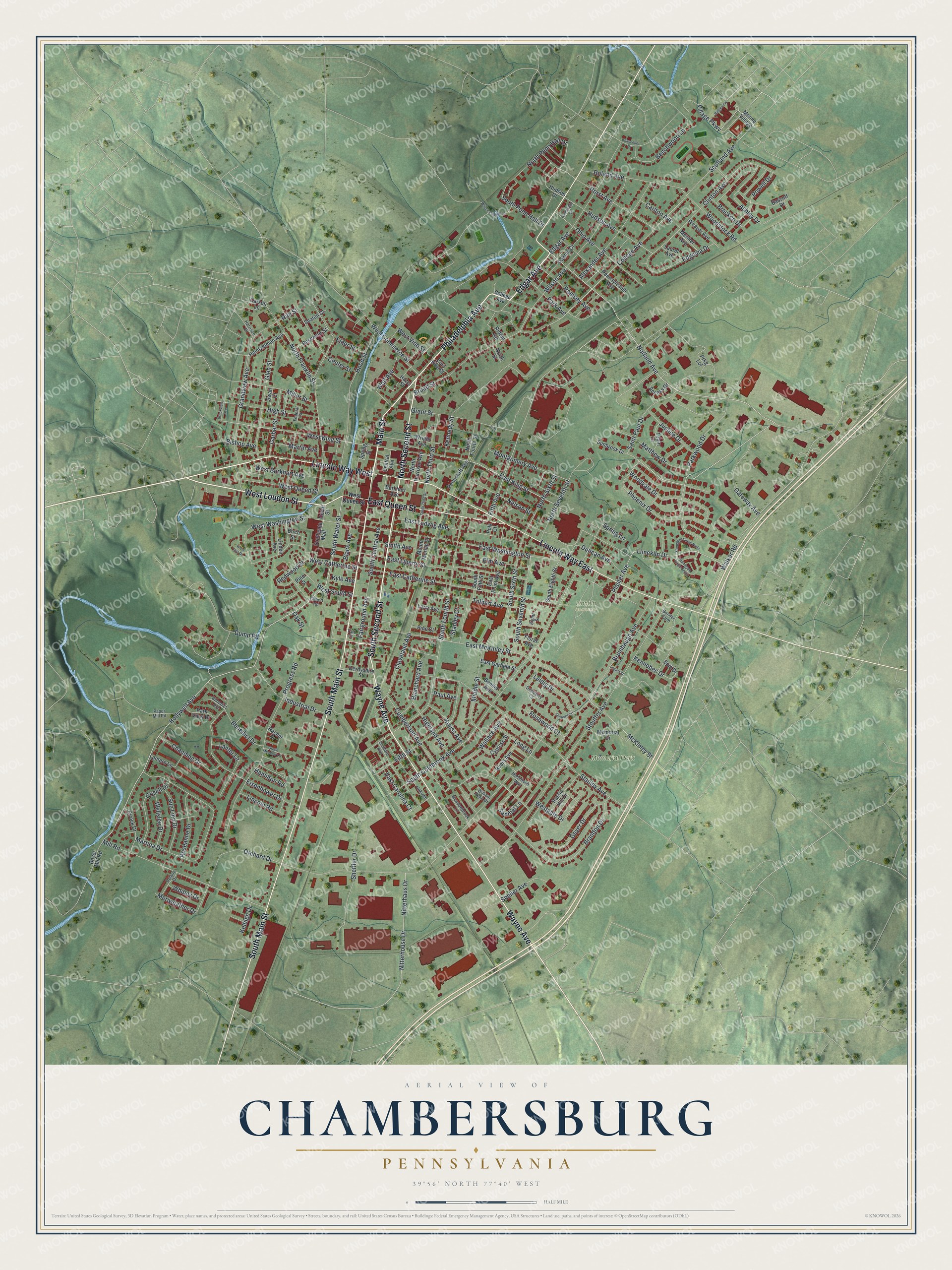 Watermarked full-map preview of Chambersburg, Pennsylvania
