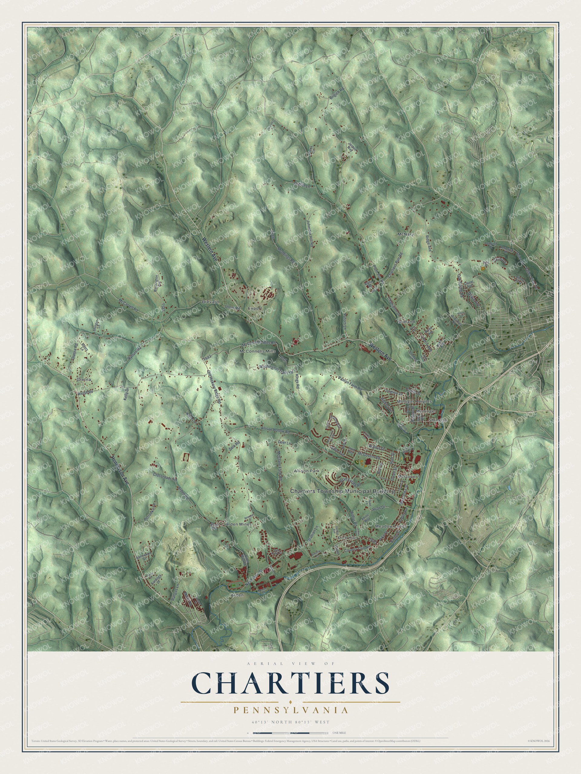 Watermarked full-map preview of Chartiers, Pennsylvania