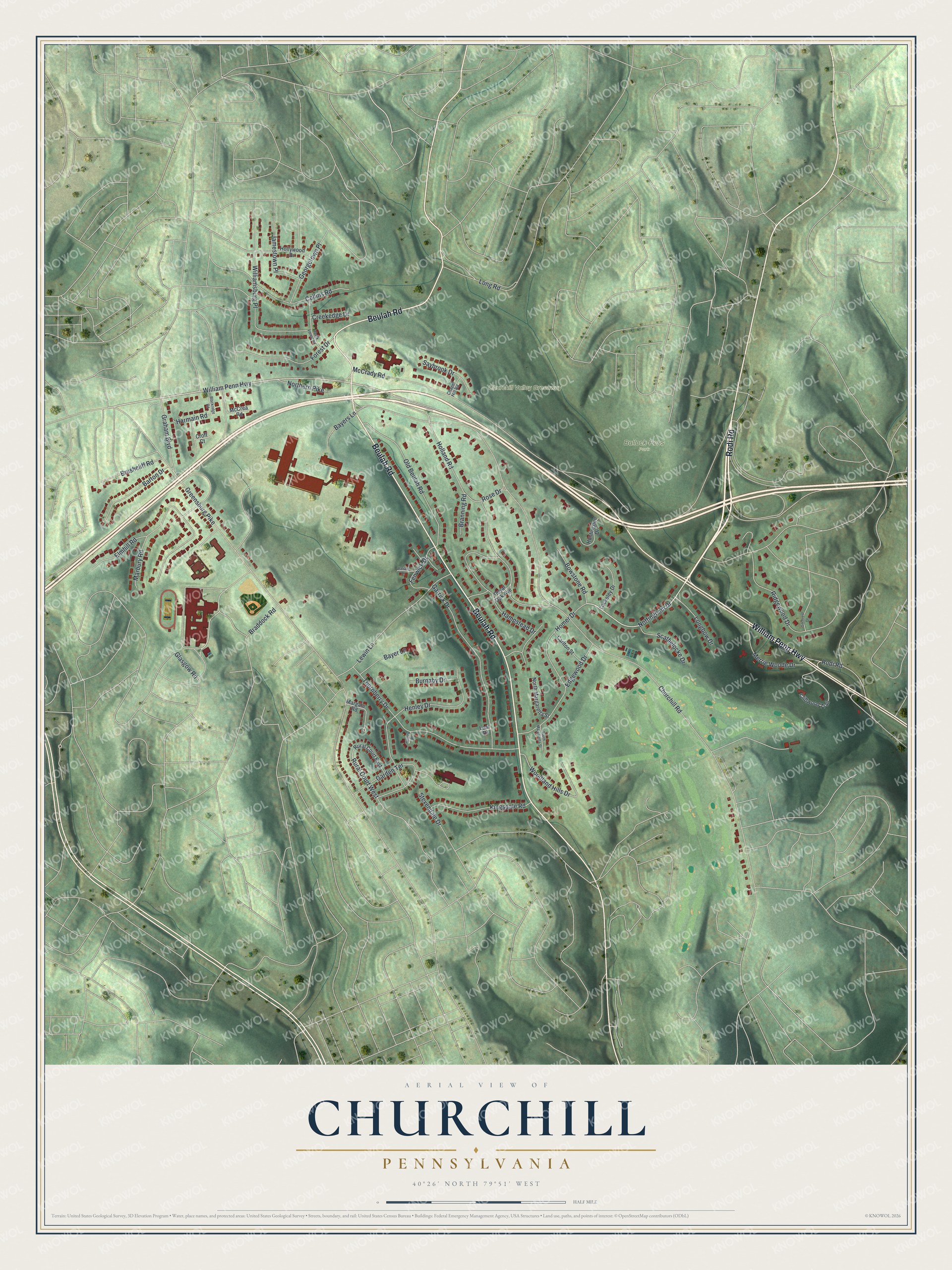 Watermarked full-map preview of Churchill, Pennsylvania