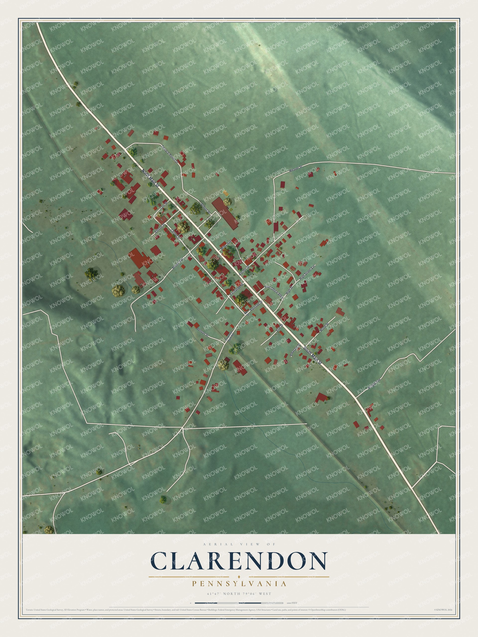 Watermarked full-map preview of Clarendon, Pennsylvania