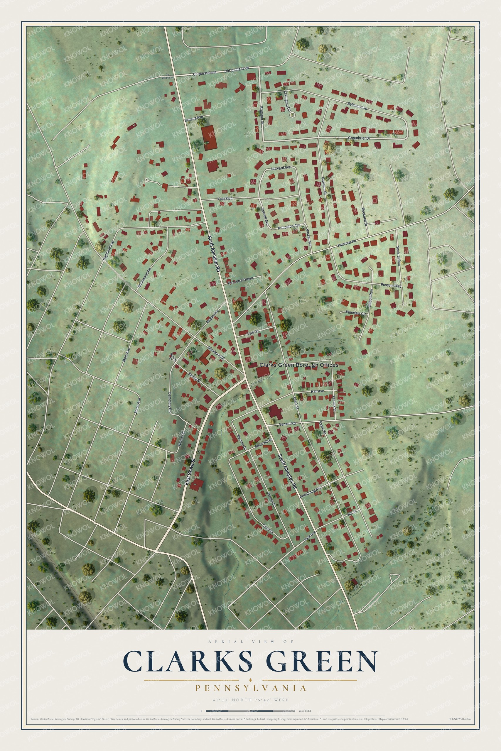 Watermarked full-map preview of Clarks Green, Pennsylvania