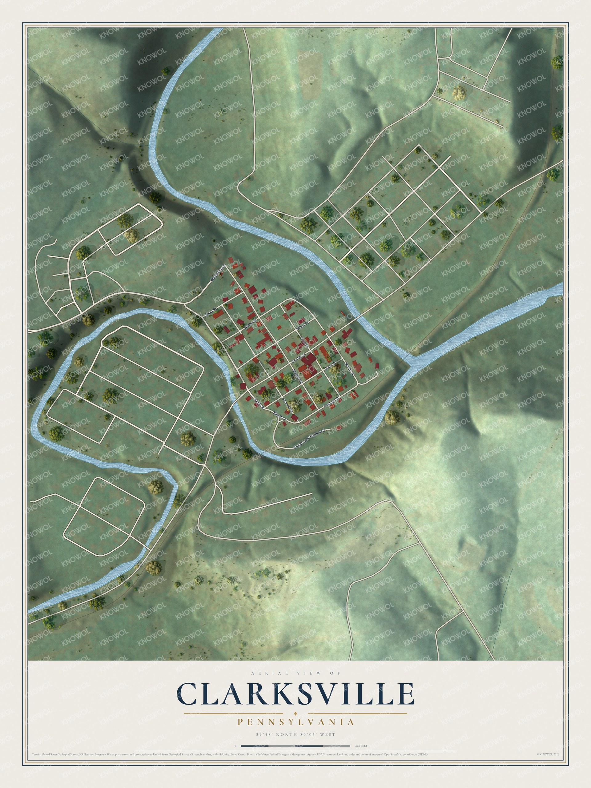 Watermarked full-map preview of Clarksville, Pennsylvania