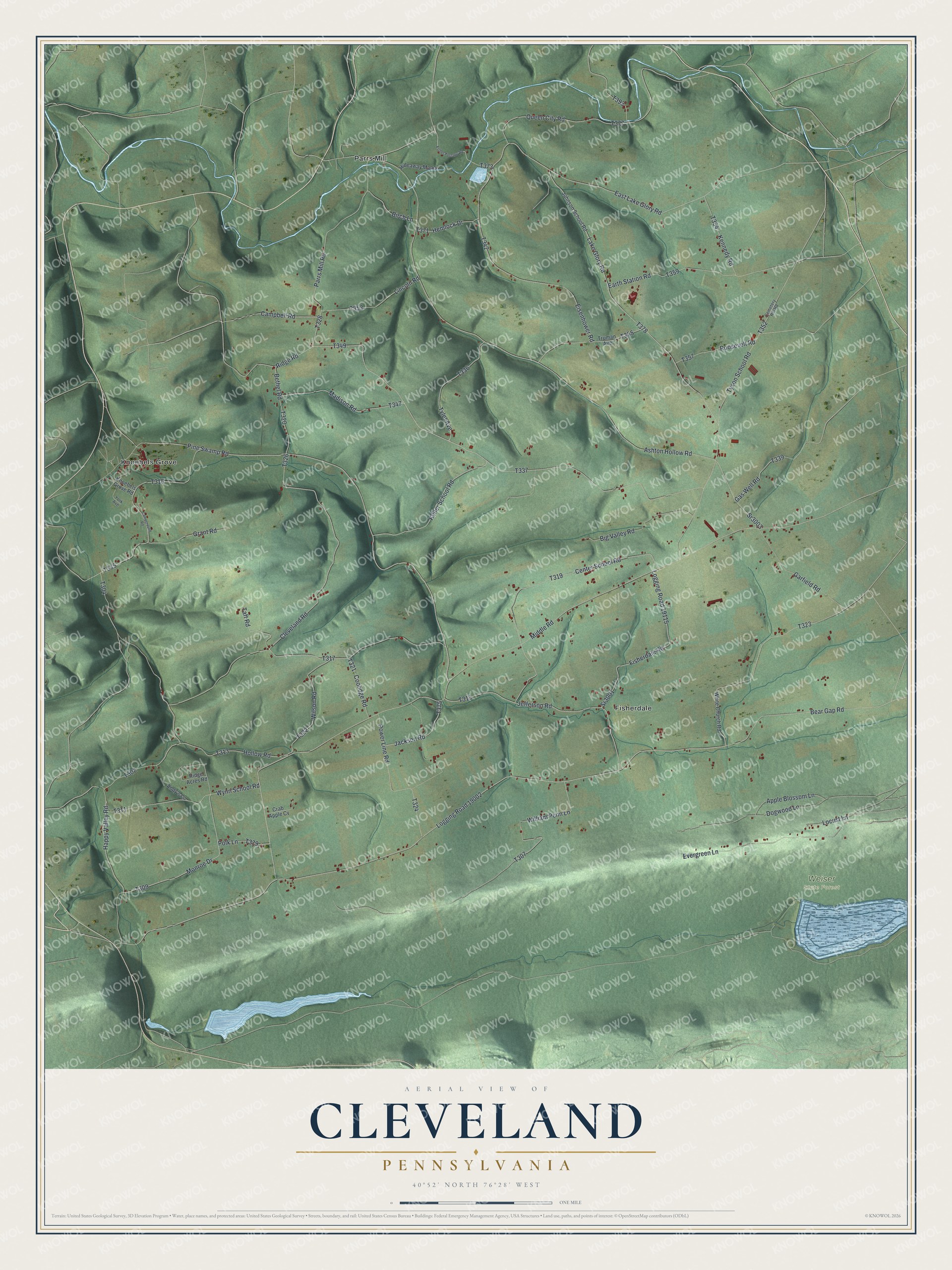 Watermarked full-map preview of Cleveland, Pennsylvania