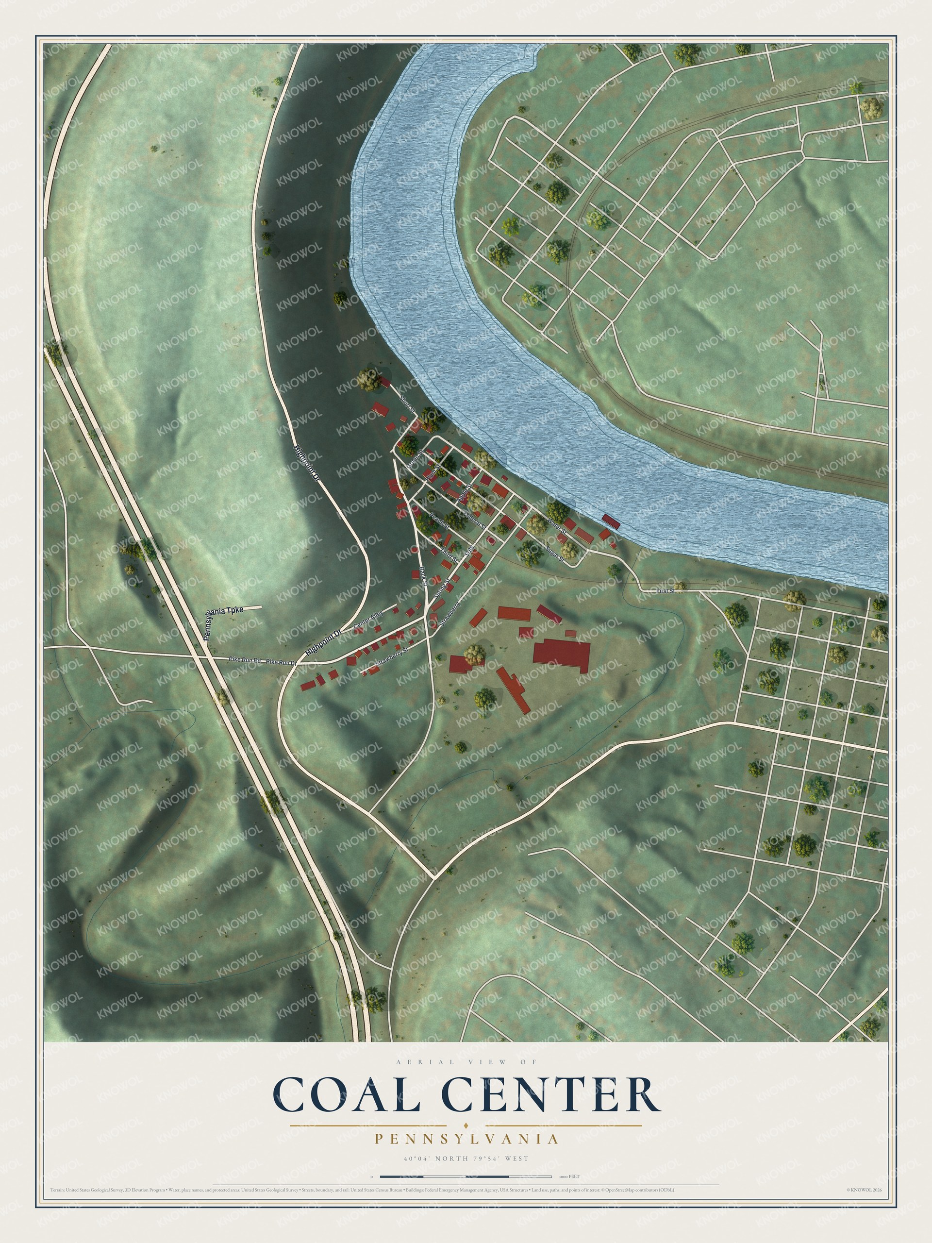 Watermarked full-map preview of Coal Center, Pennsylvania
