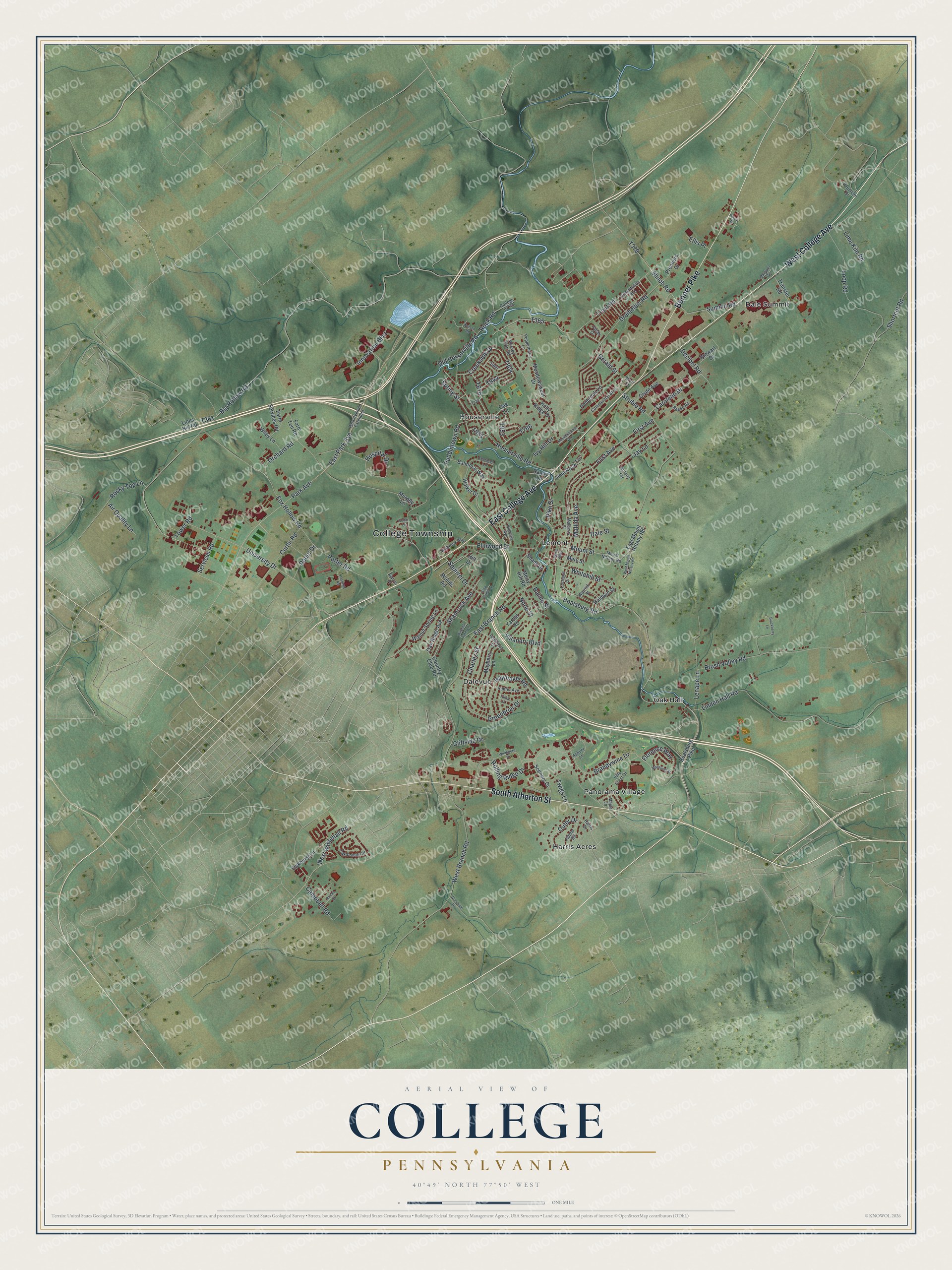 Watermarked full-map preview of College, Pennsylvania
