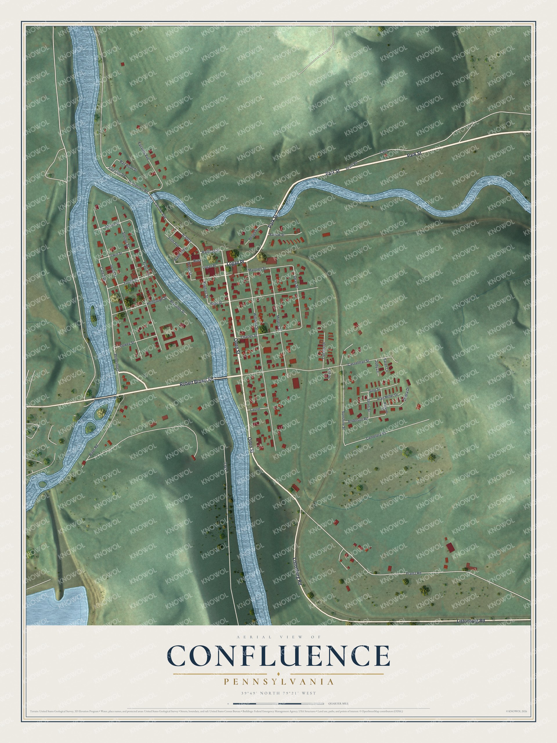 Watermarked full-map preview of Confluence, Pennsylvania