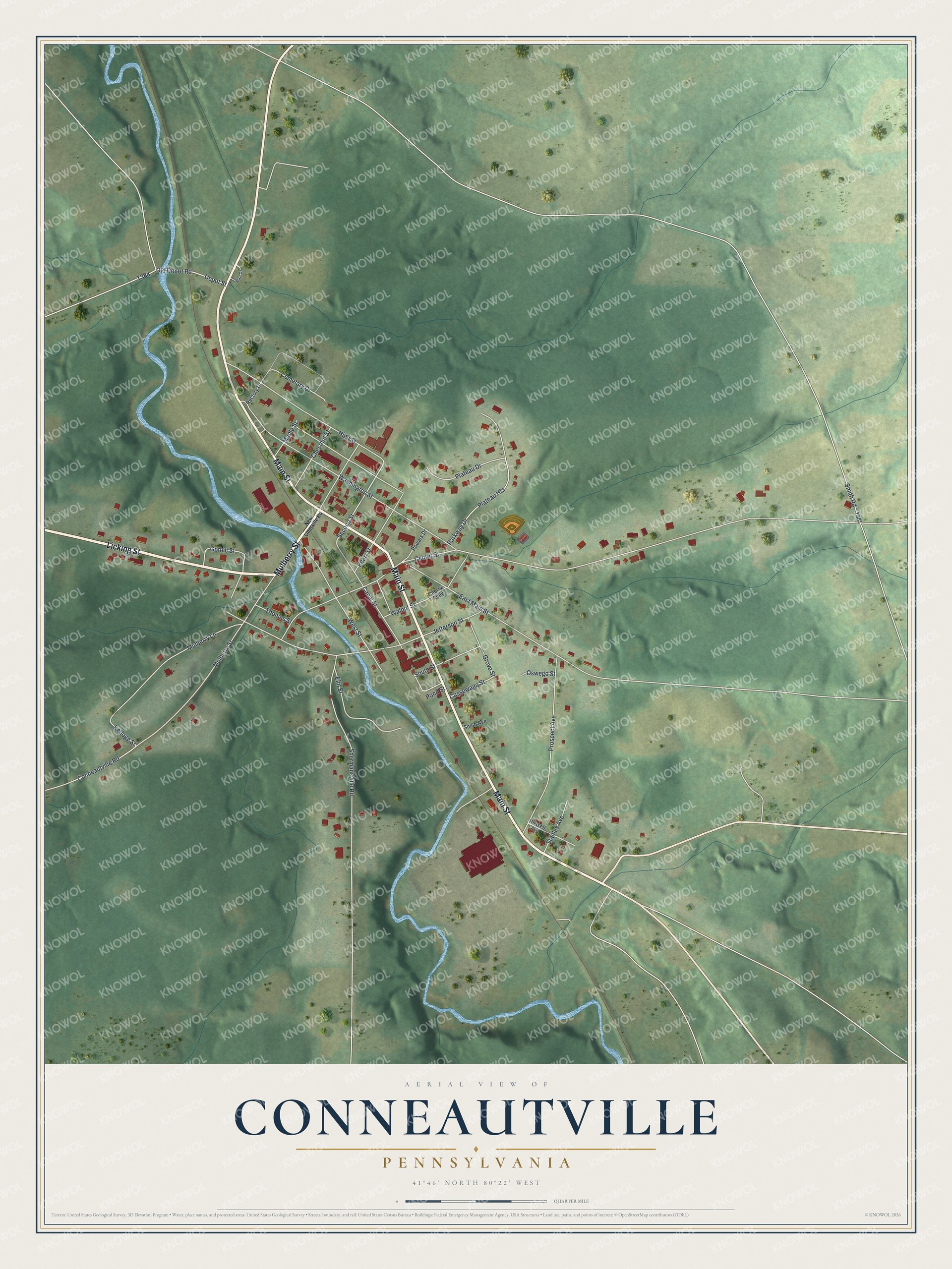 Watermarked full-map preview of Conneautville, Pennsylvania