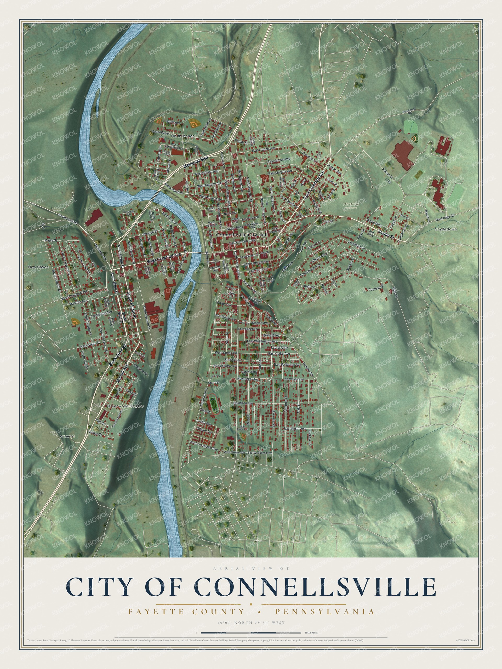 Watermarked full-map preview of City of Connellsville, Pennsylvania