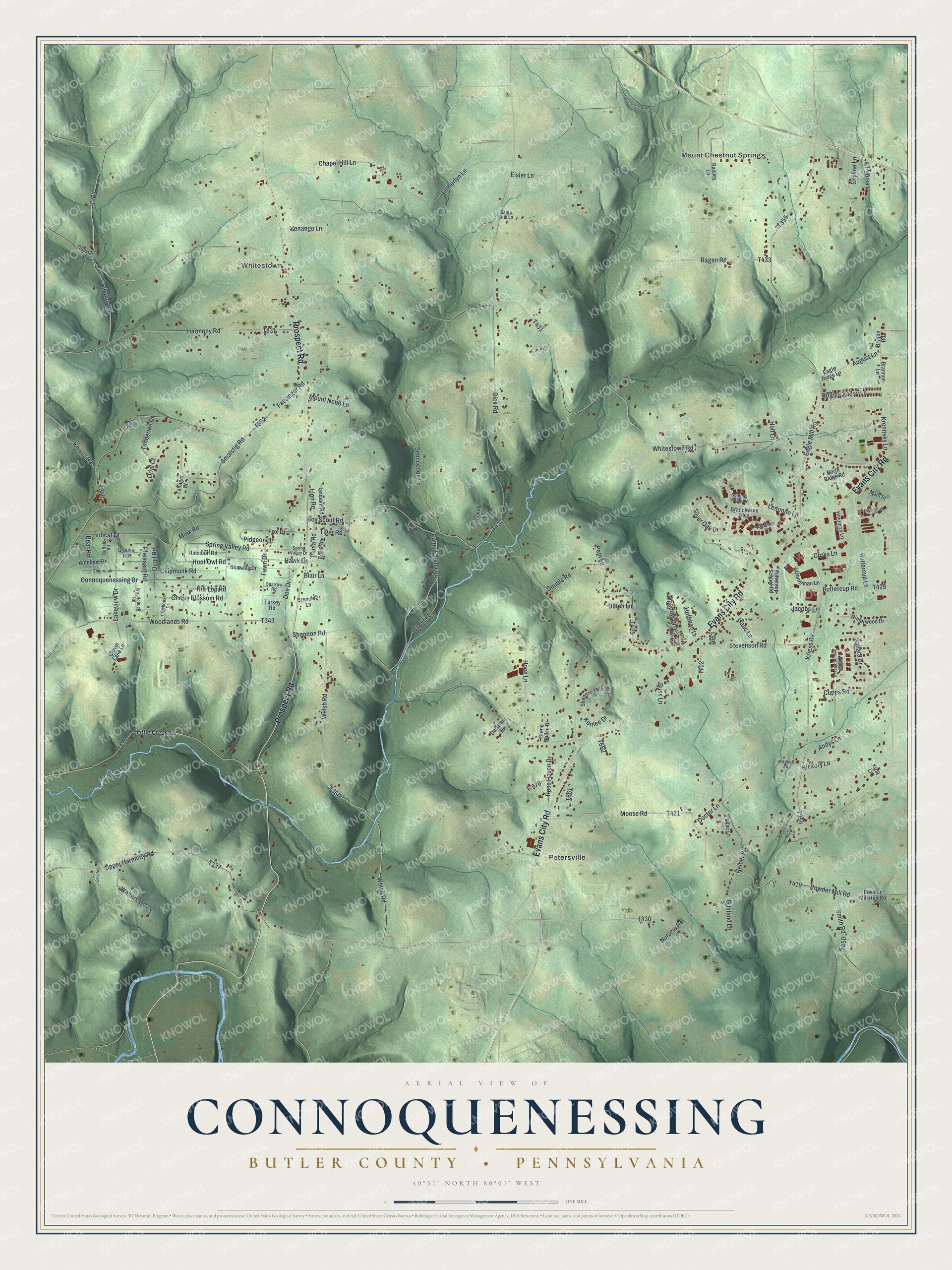 Watermarked full-map preview of Connoquenessing, Pennsylvania