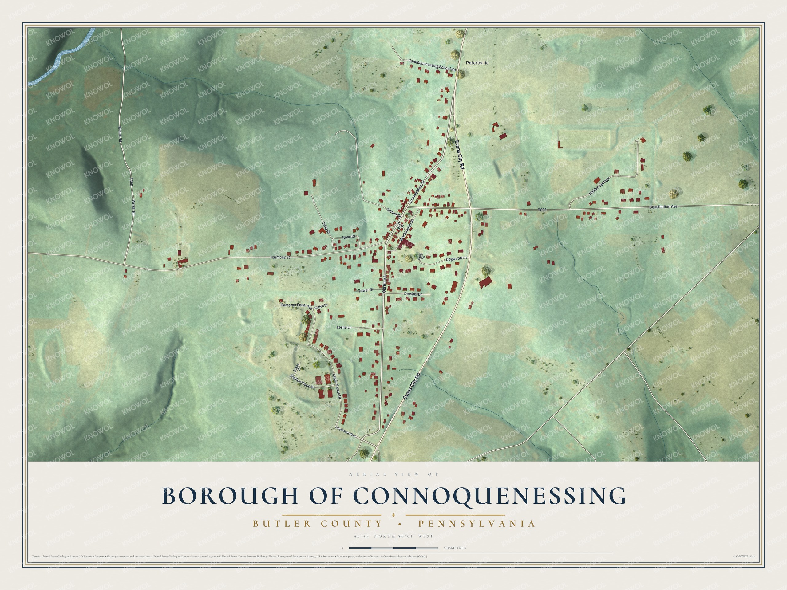Watermarked full-map preview of Borough of Connoquenessing, Pennsylvania