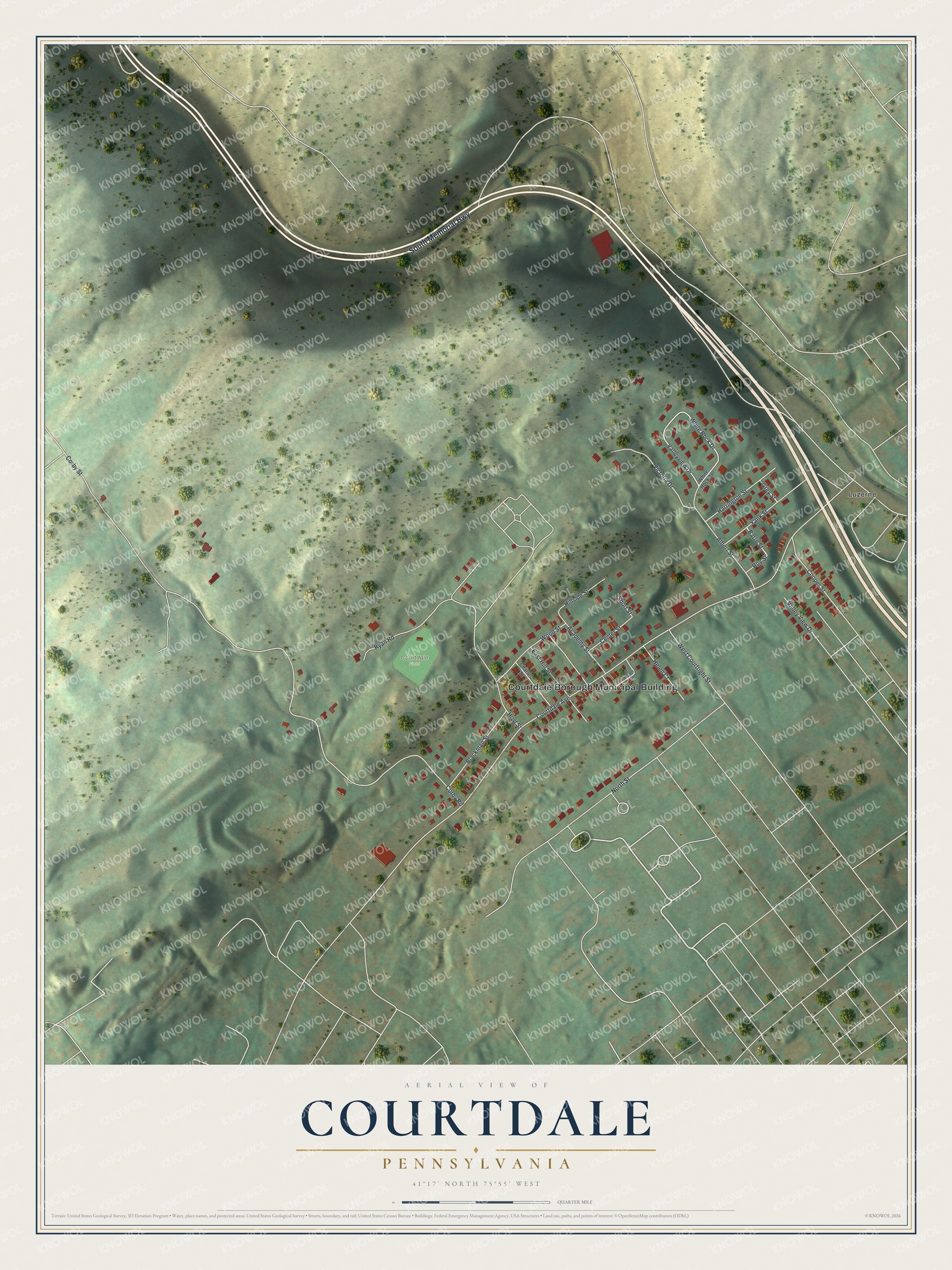 Watermarked full-map preview of Courtdale, Pennsylvania